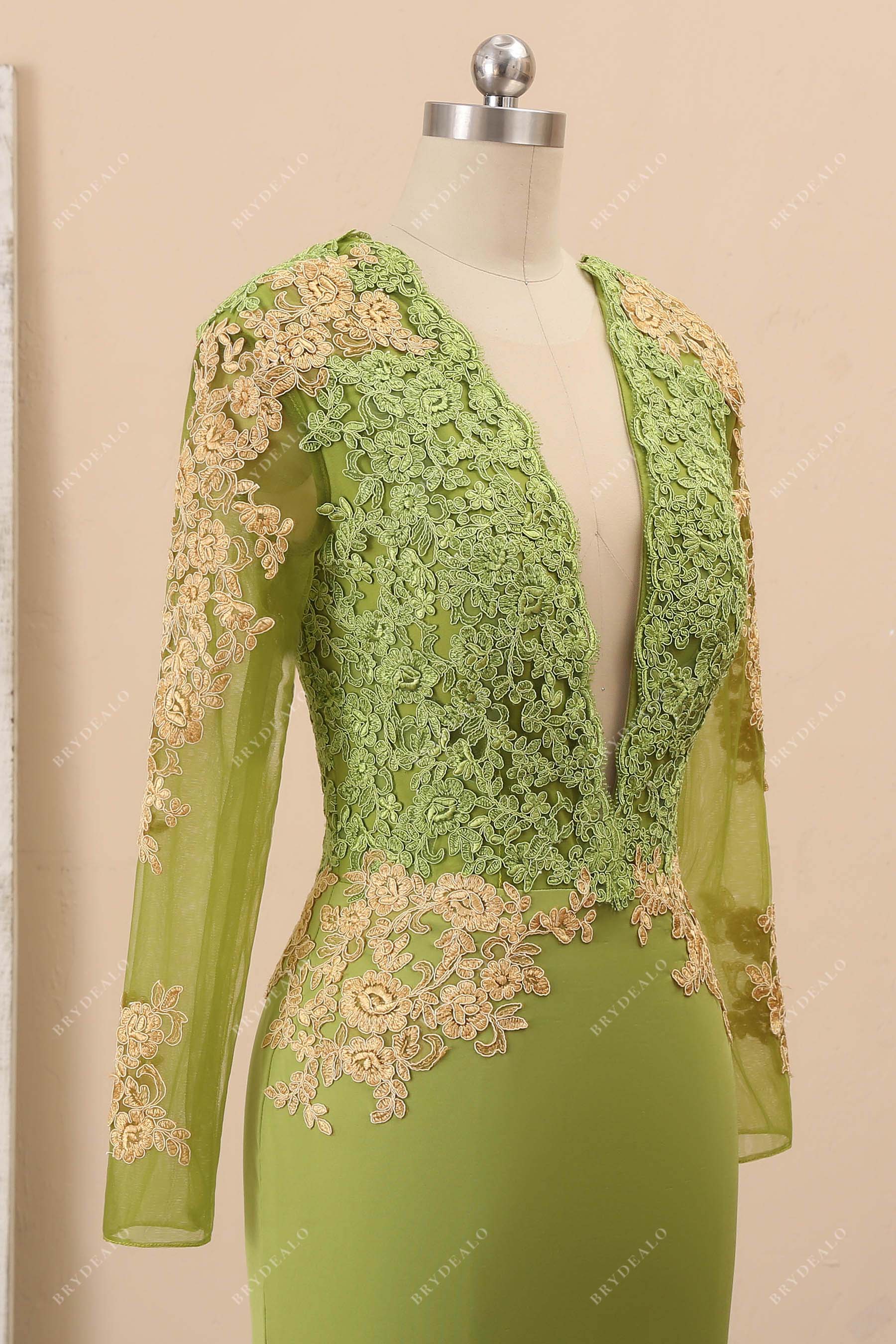 plunging neck sheer sleeved dress