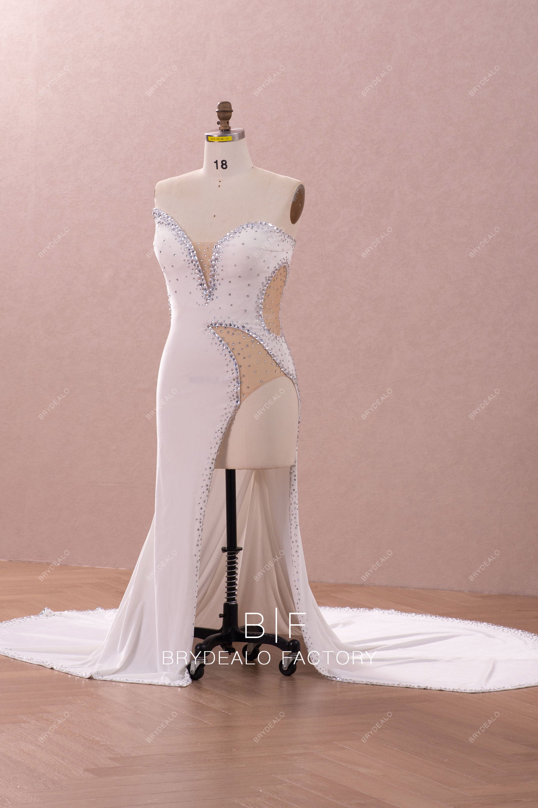 plunging rhinestone slit sexy evening dress