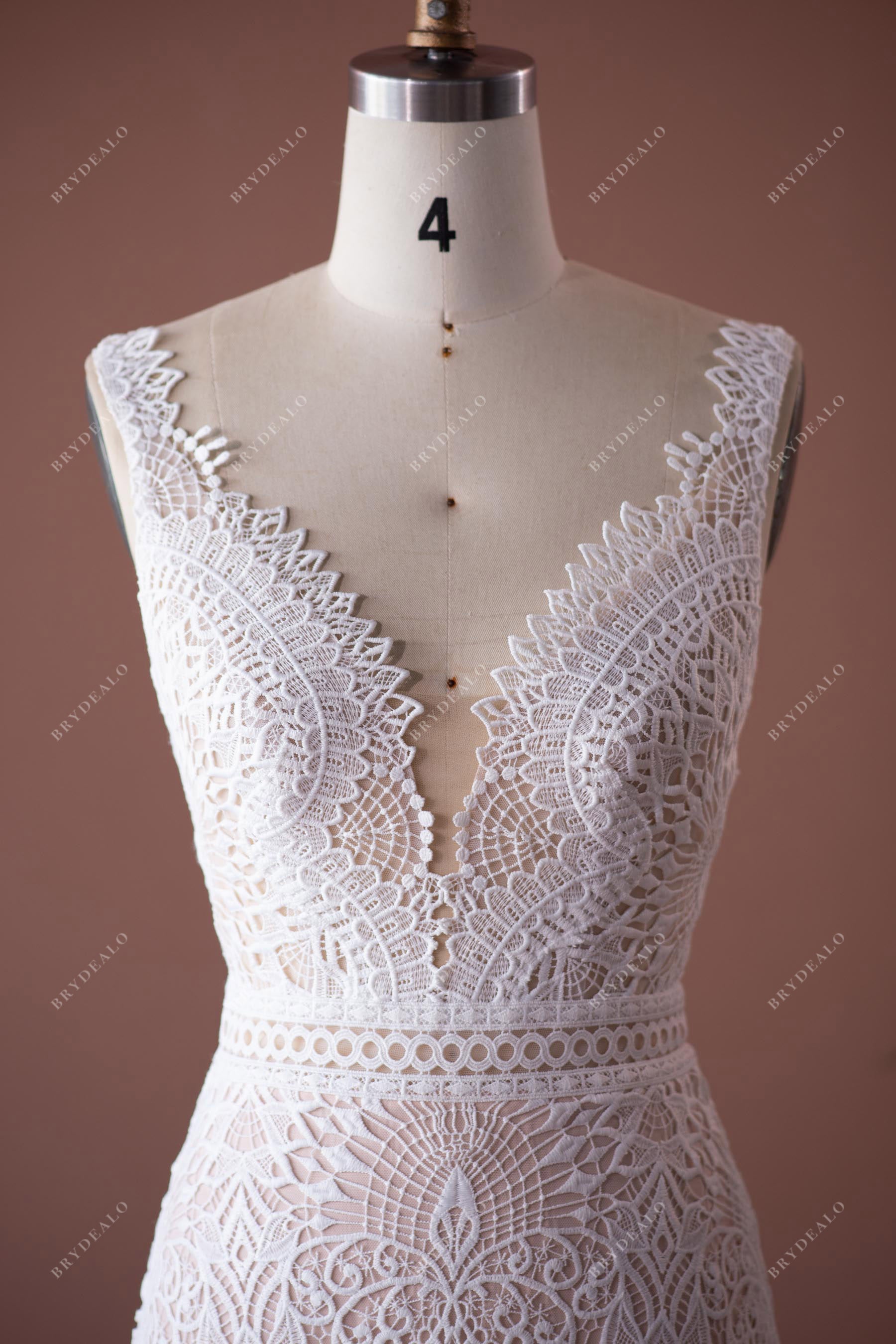 Straps Plunging Lace Wedding Dress
