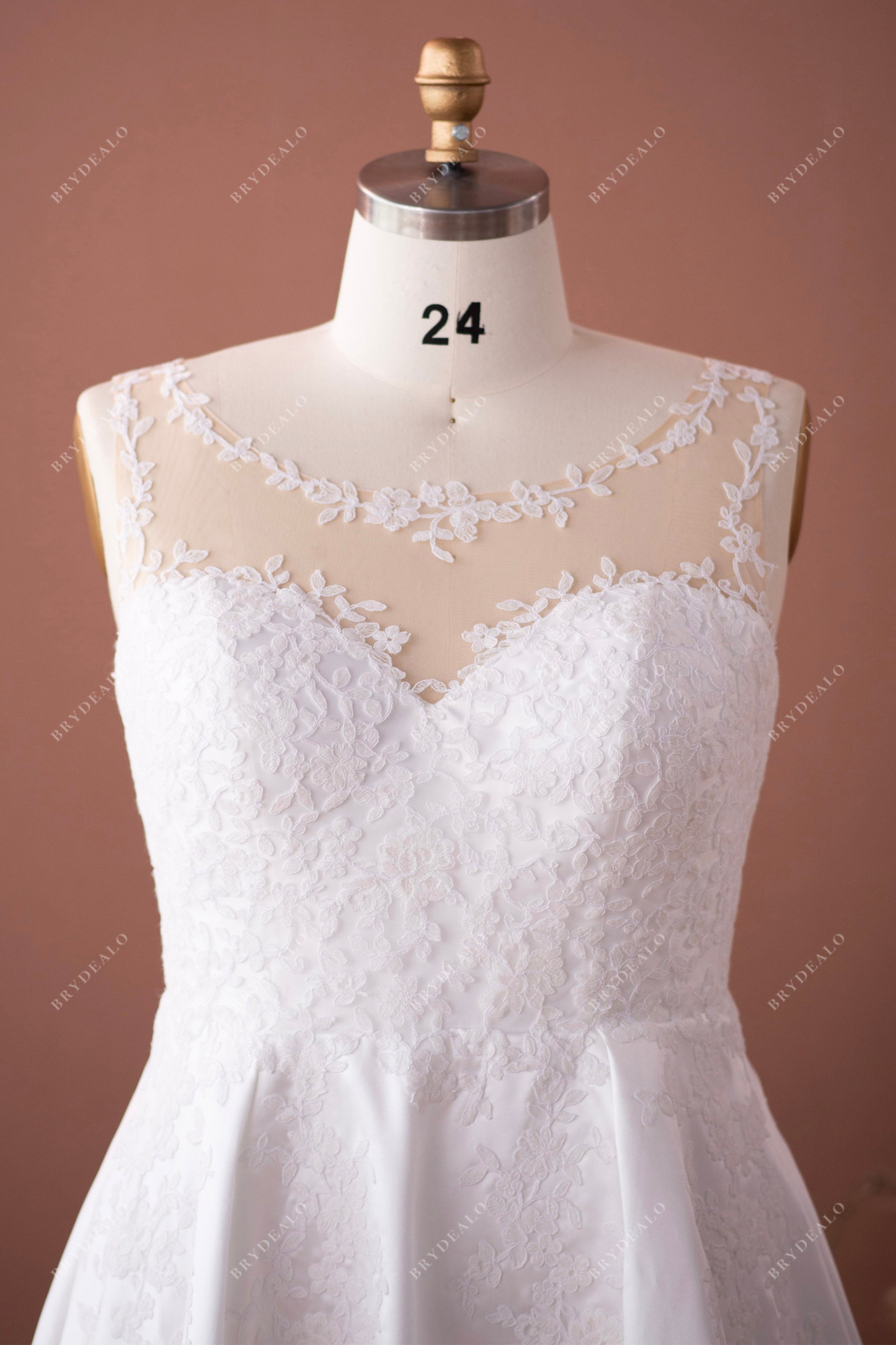 plus size lace satin illusion neck sleeveless wedding dress