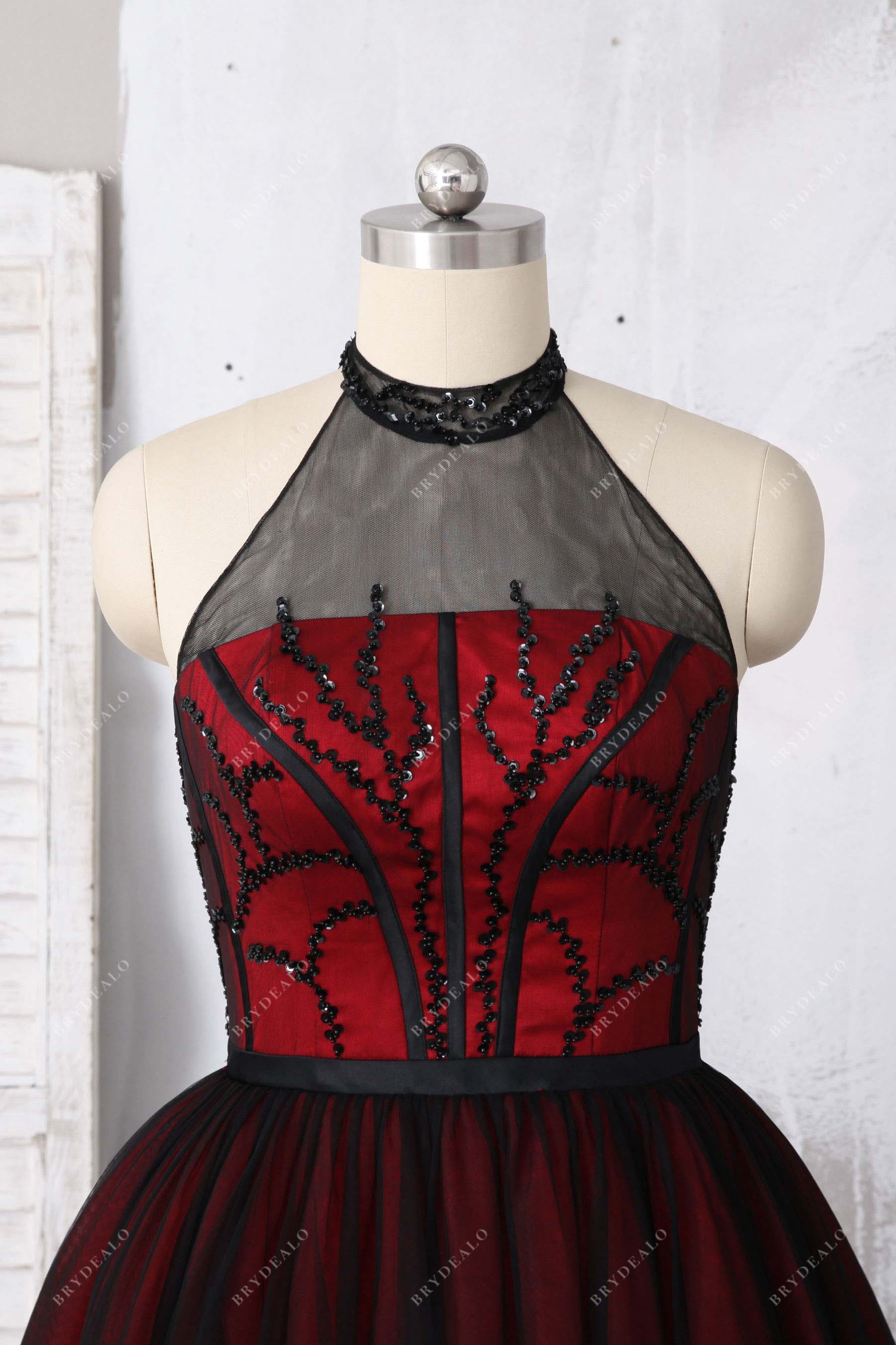 plus size illusion halter prom gown