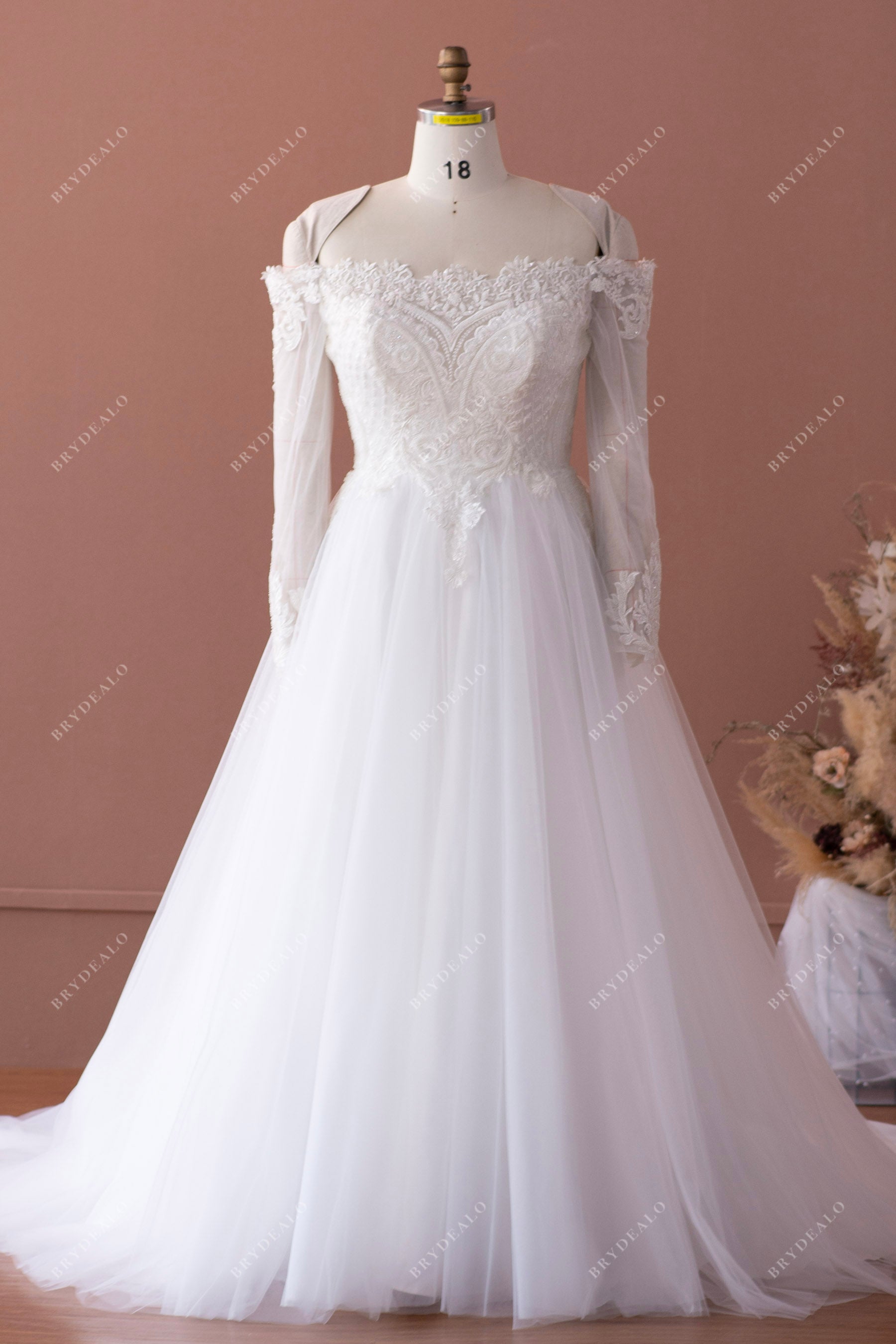 plus size off shoulder beaded tulle wedding dress