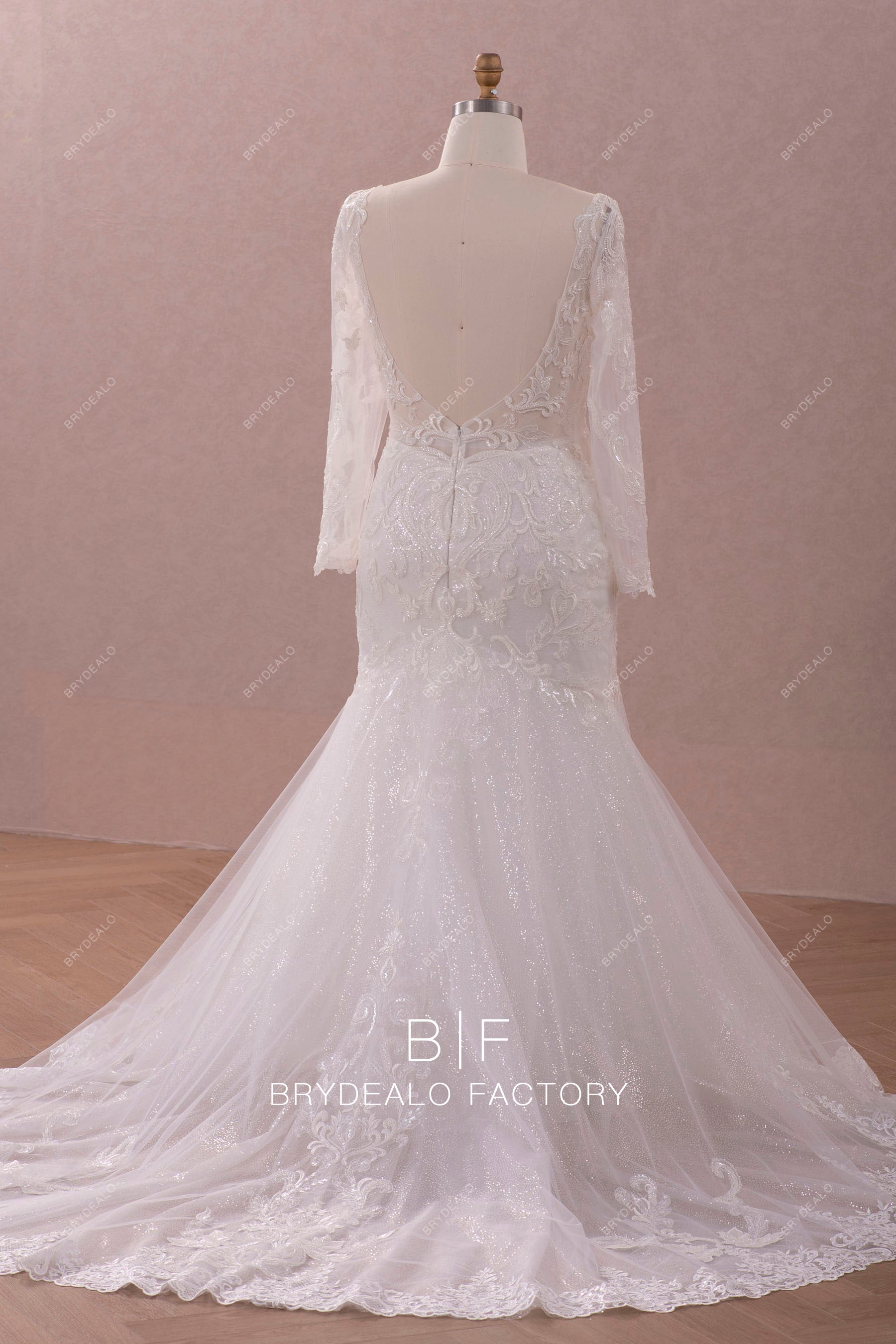 plus size open back long bridal gown