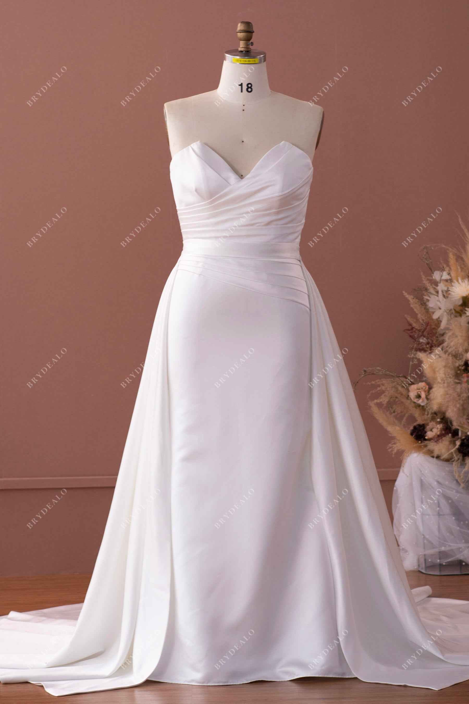 Plus Size Strapless Detachable Overskirt Satin Wedding Dress Ivory / Dress + Overskirt