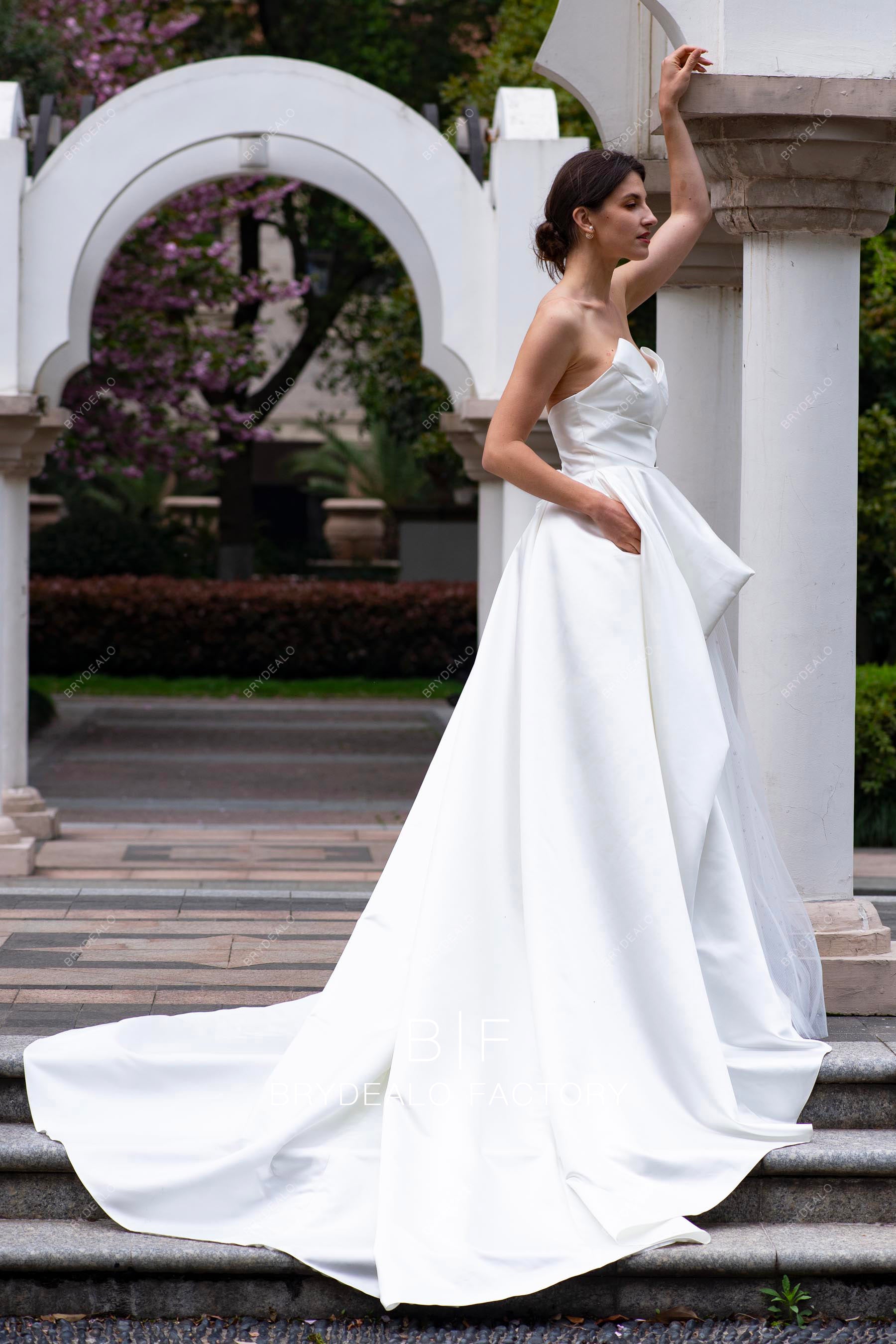 pocket satin ballgown wedding dress