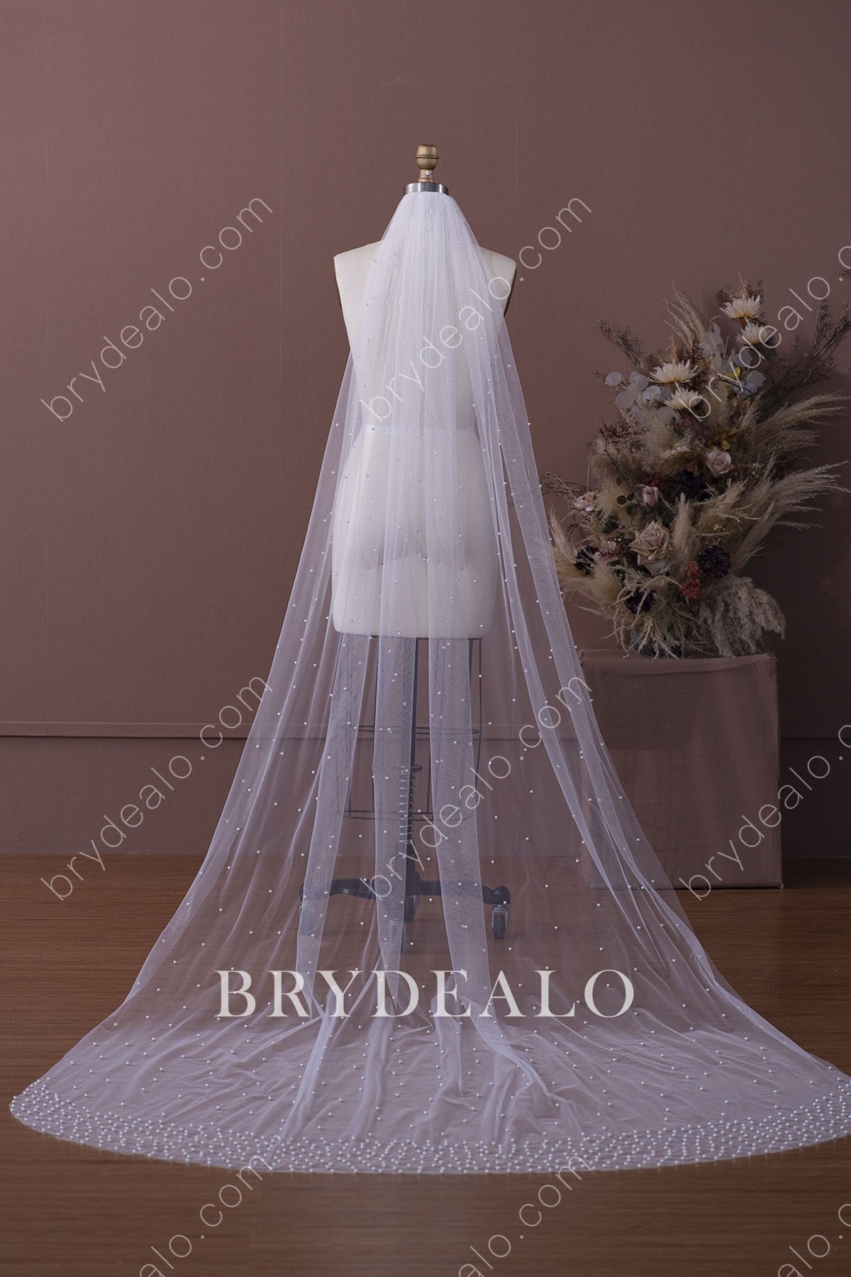 pearls long bridal veil