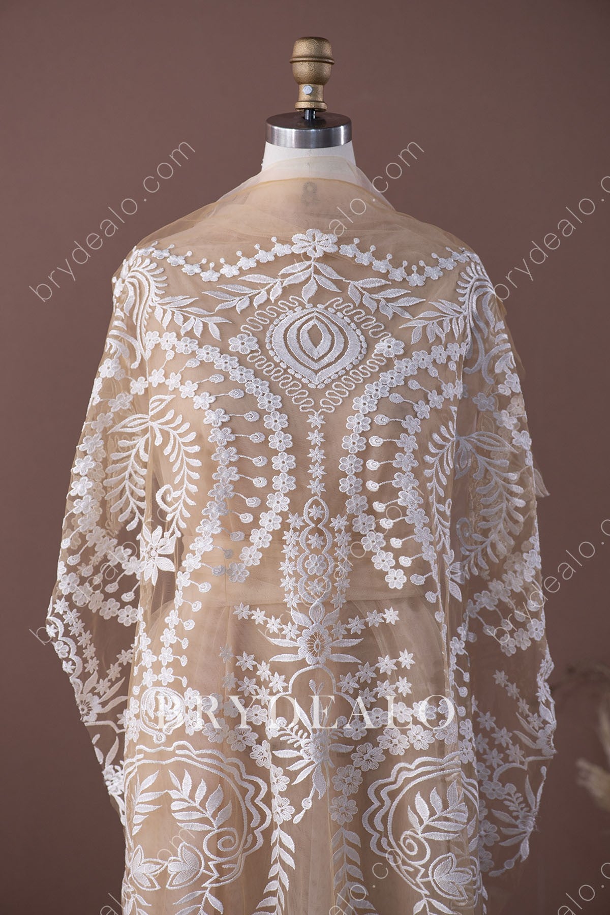 Pretty Flower Leaf Champagne Bridal Lace