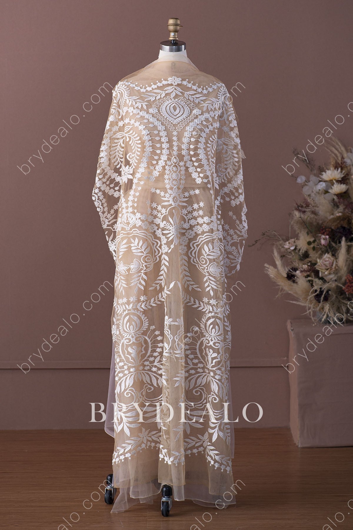 Pretty Flower Leaf Champagne Bridal Lace Fabric