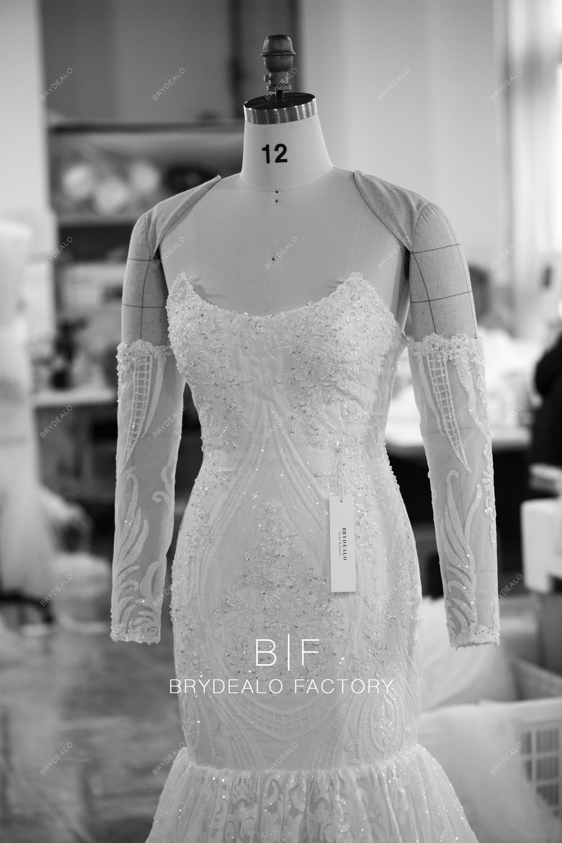 private label off shoulder sequined wedding gown