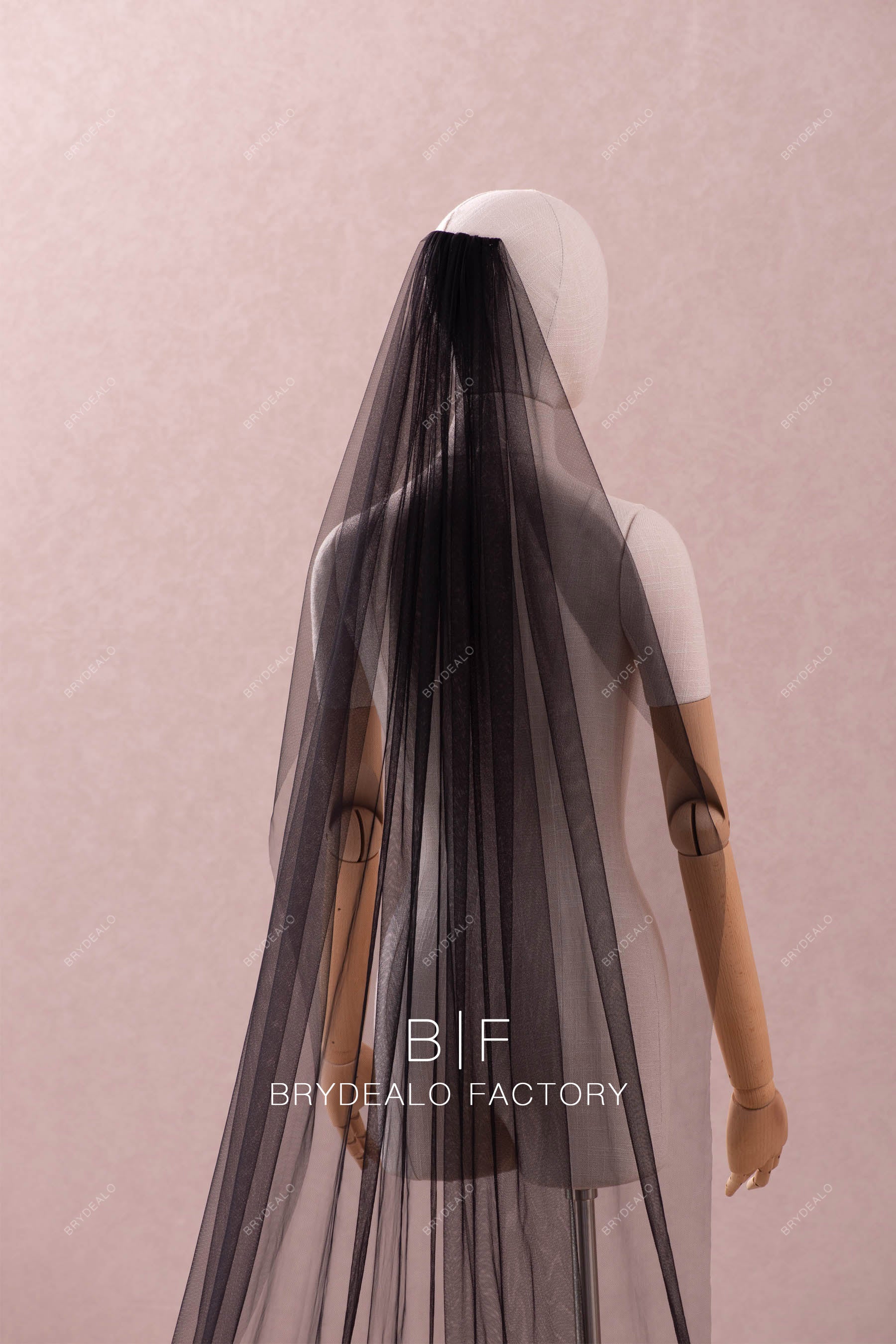 raw-cut black tulle wedding veil