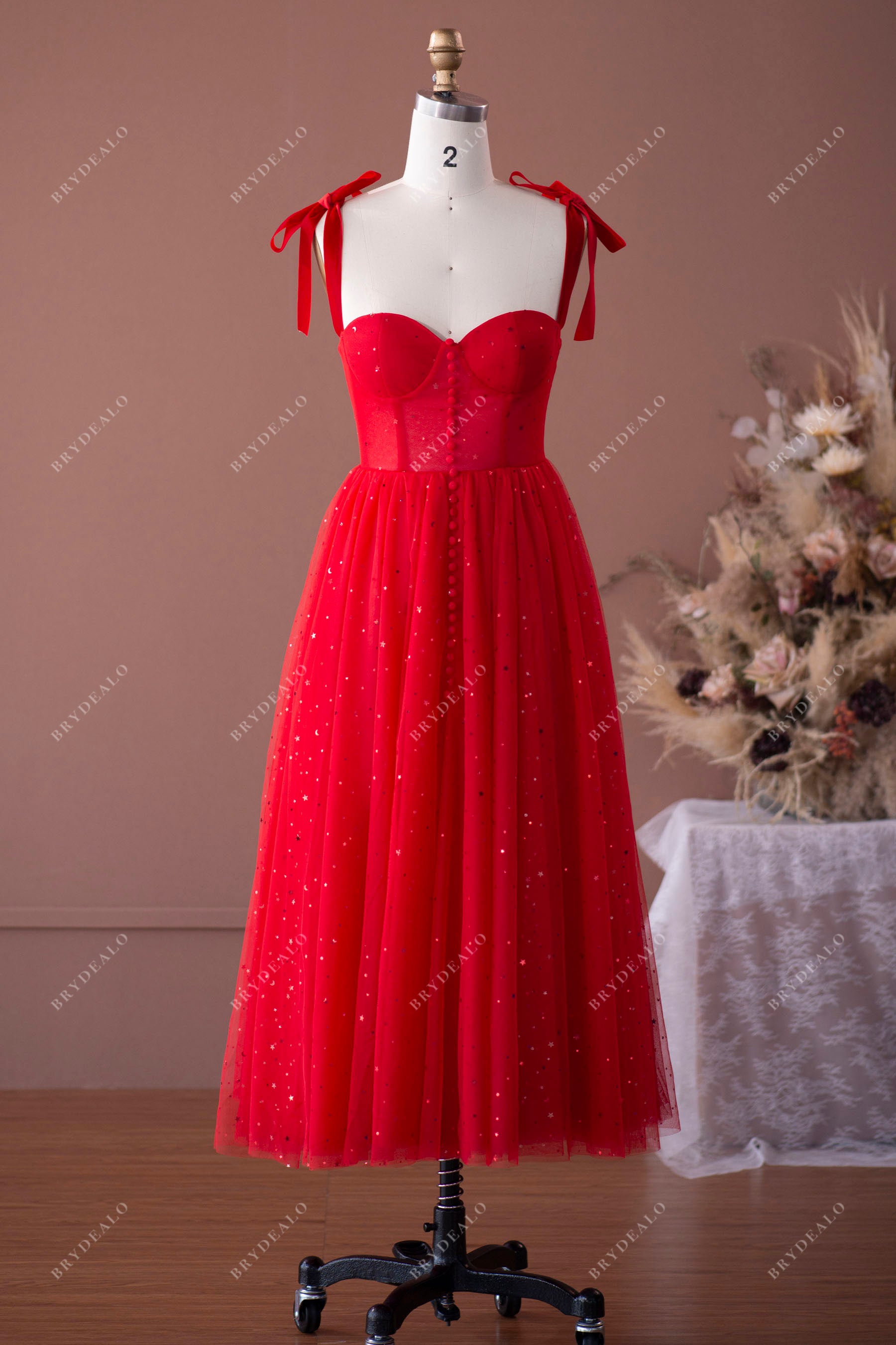Red Corset Little Star Tea Length Formal Dress