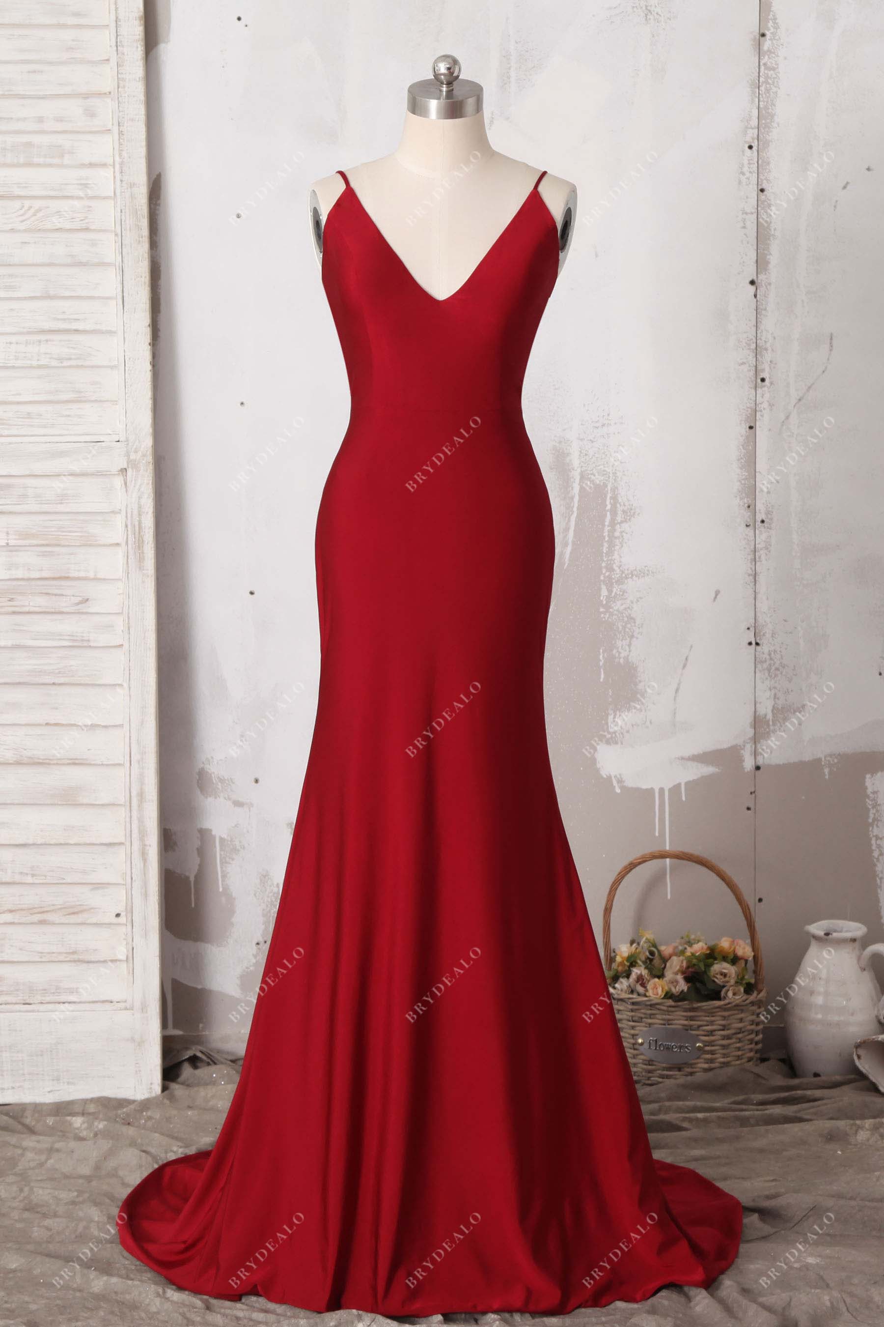 red jersey V-neck mermaid bridesmaid dress