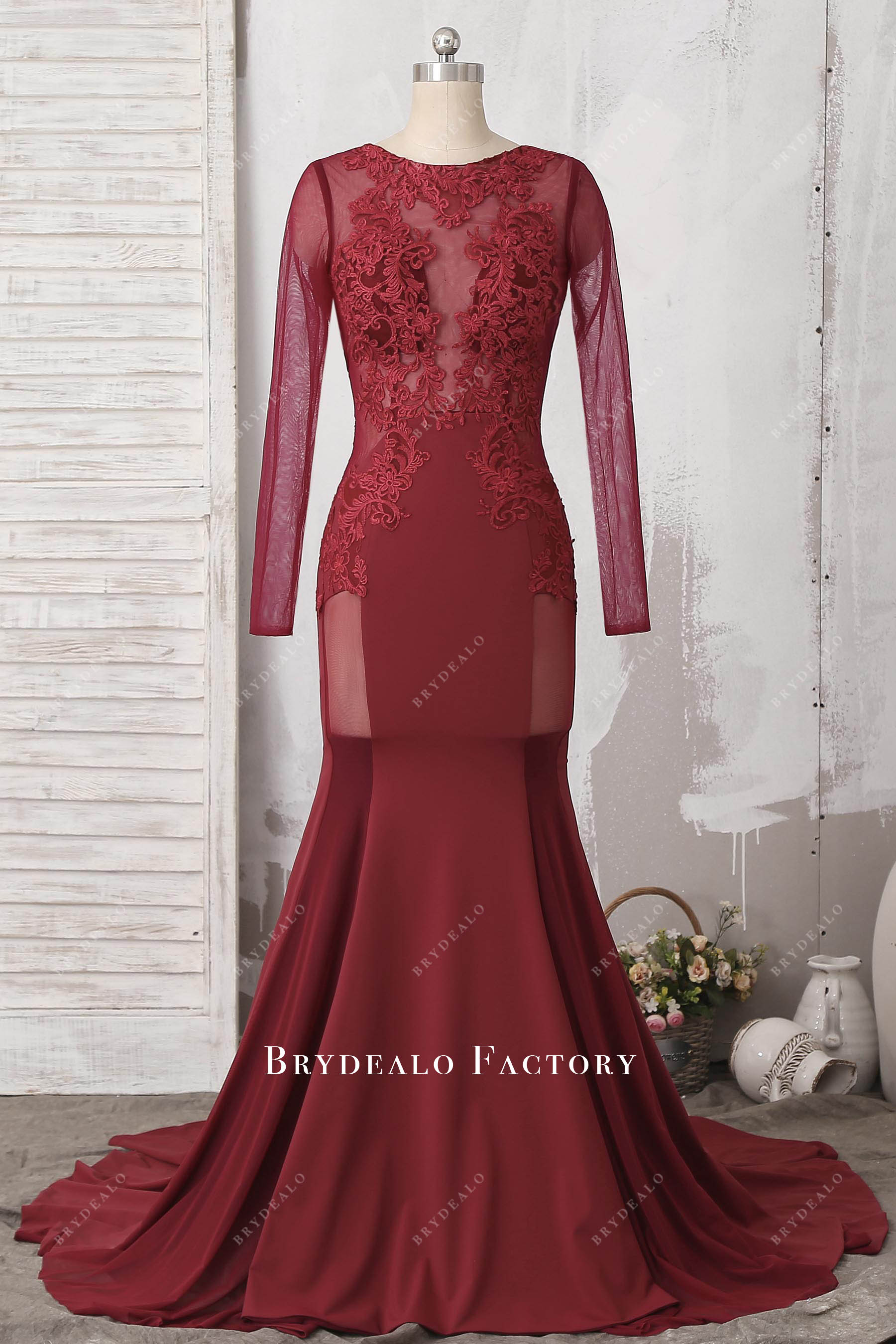 red jersey lace prom dress