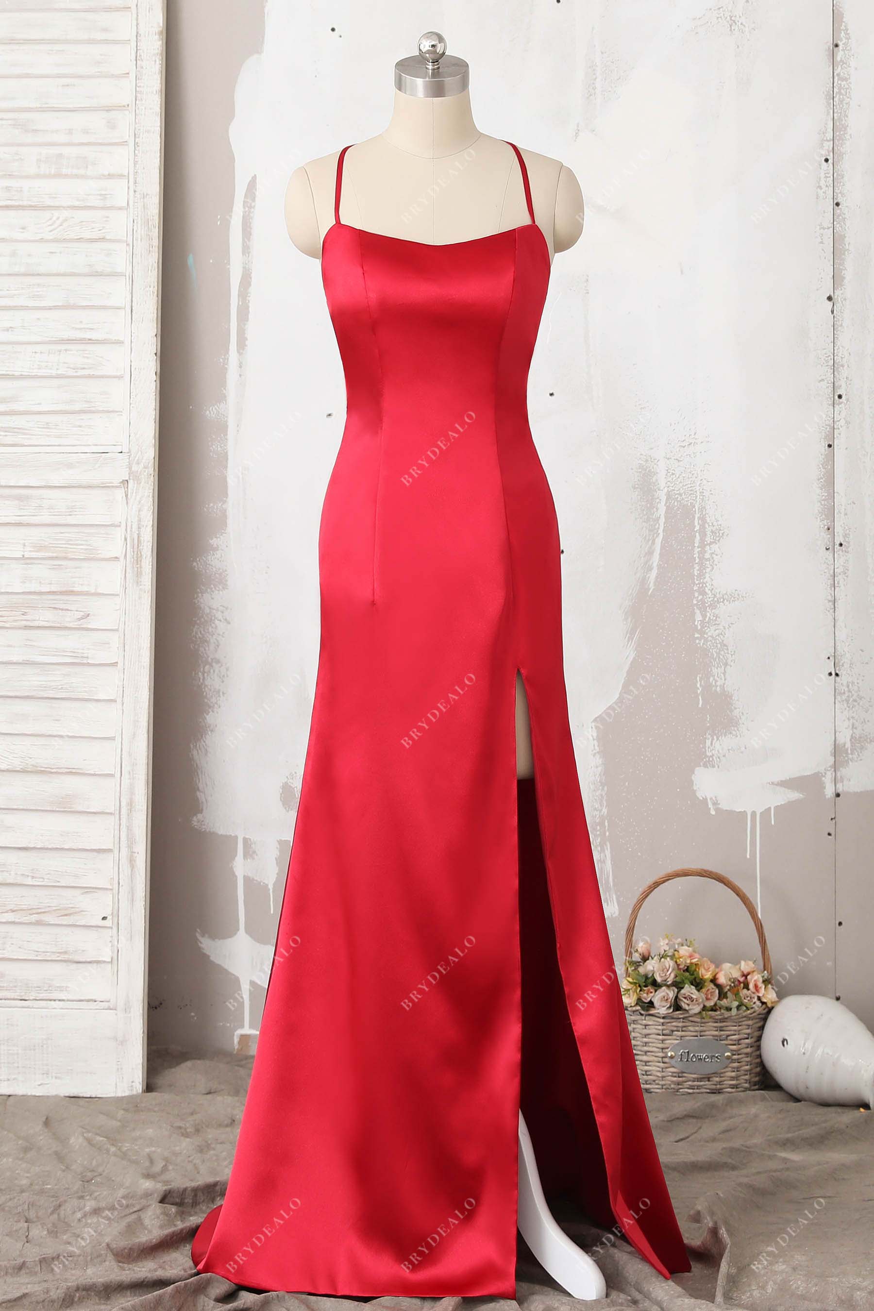 strapless open back dress Satin Babydoll V-Back Spaghetti Straps Short Cocktail Dress 12 / Burnt Orange
