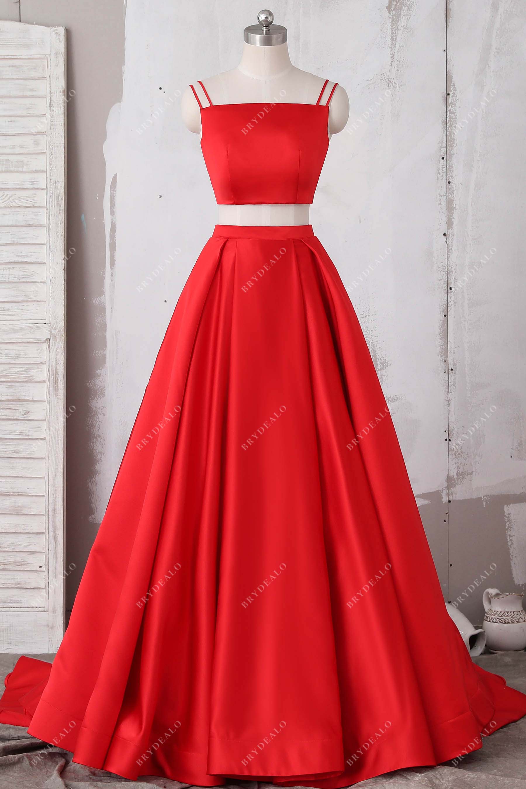 Red Satin Two-piece Spaghetti Straps Prom Dress Only Skirt Red Satin Two-piece Spaghetti Straps Prom Dress Only Skirt