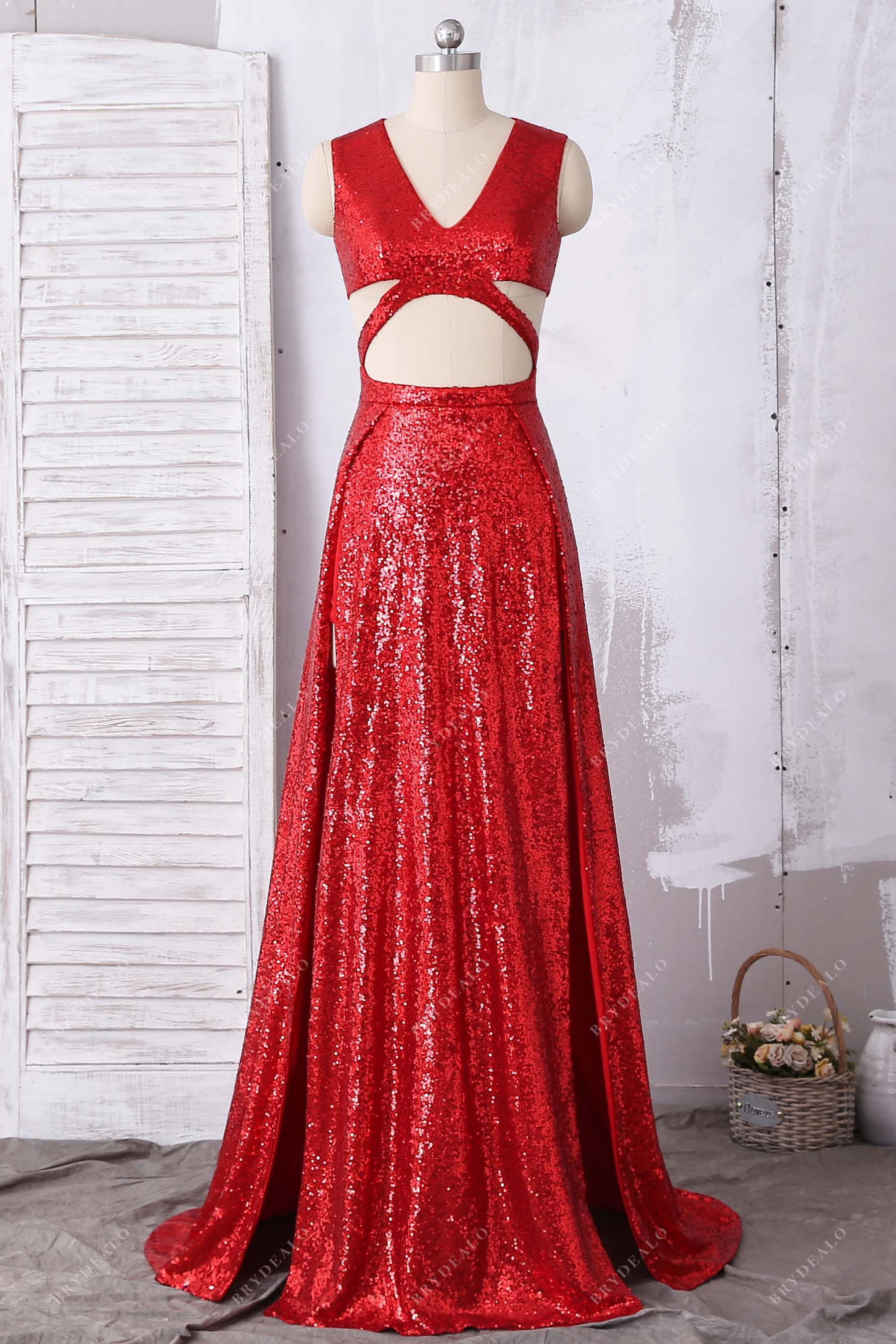 Sexy Cut-out Red Sequin Double-slit Prom Dress