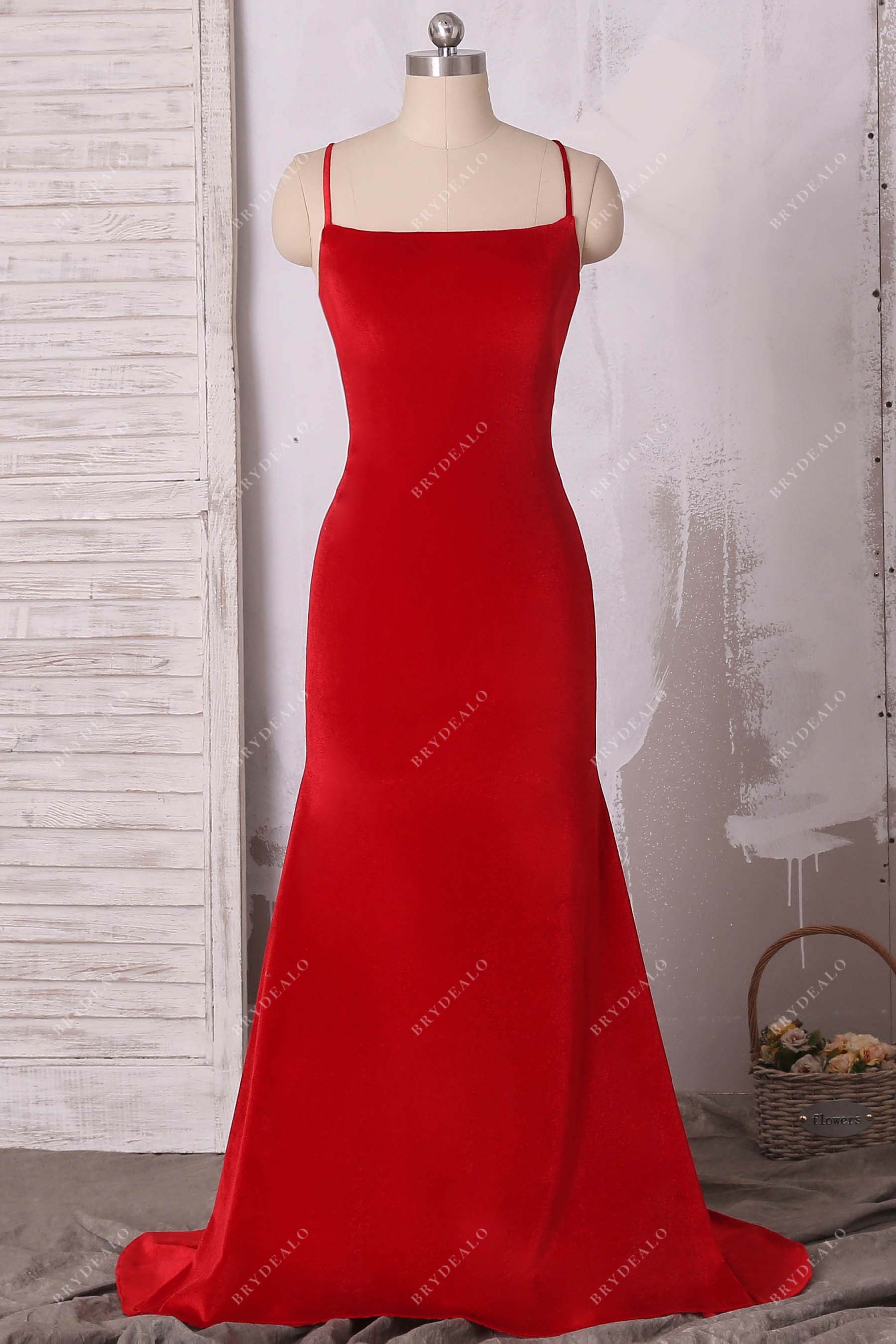 Red Velvet Strappy Back Mermaid Prom Dress Red Velvet Strappy Back Mermaid Prom Dress