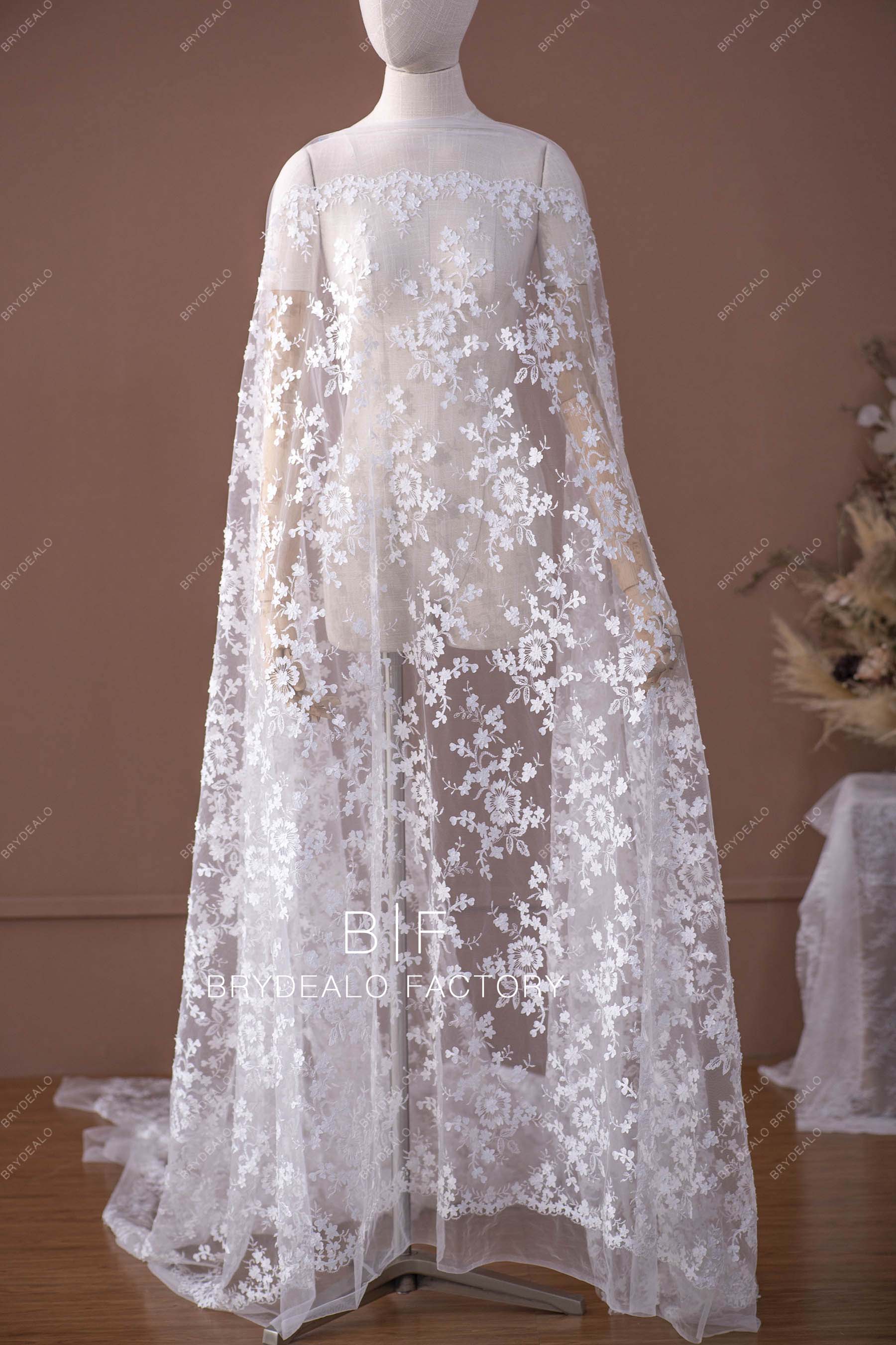 Refined Laser Cut Flower Bridal Lace Fabric