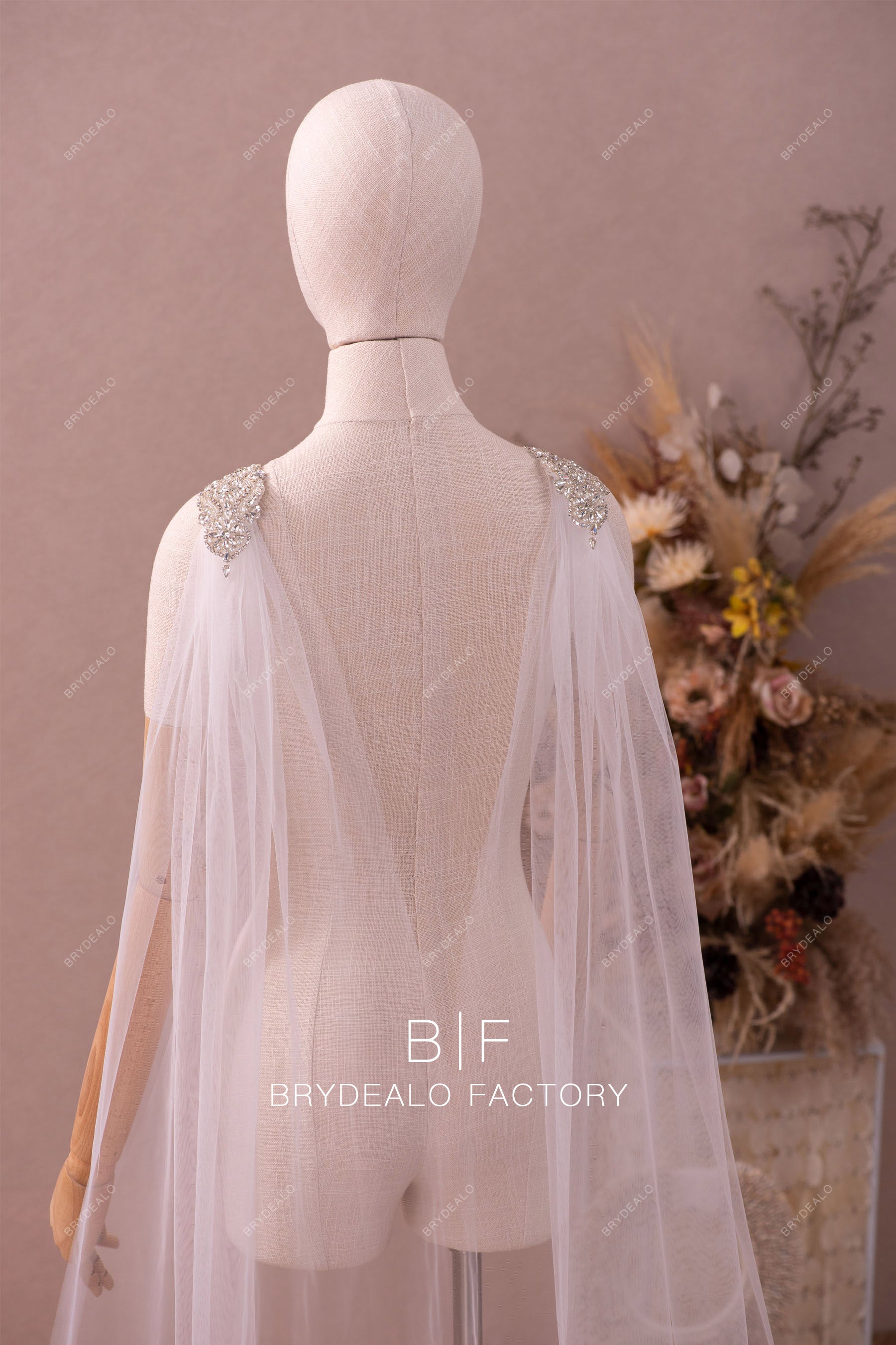 rhinestone bridal long cape