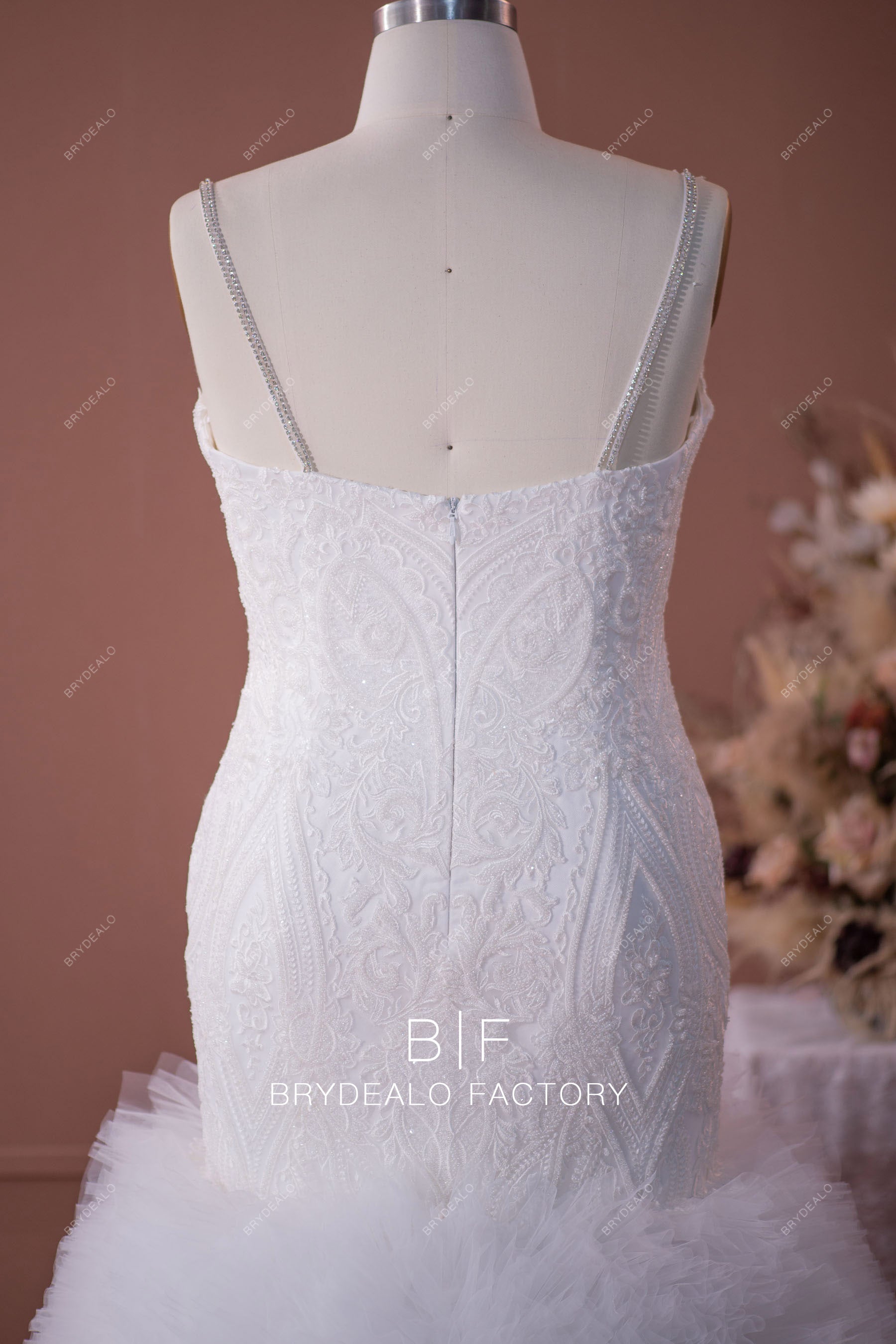 rhinestone straps beaded lace wedding gown