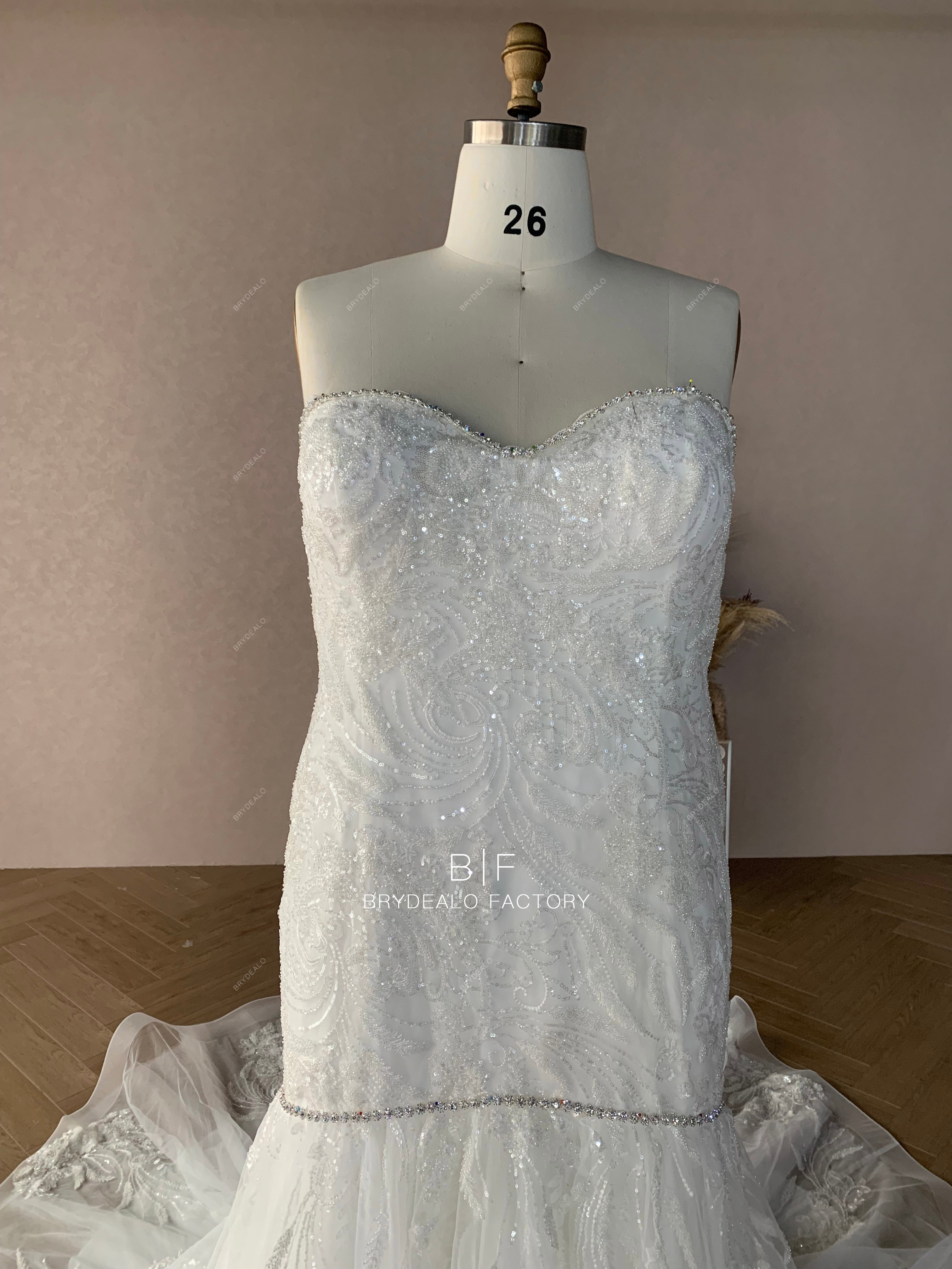 rhinestone sweetheart neck beaded lace bridal gown