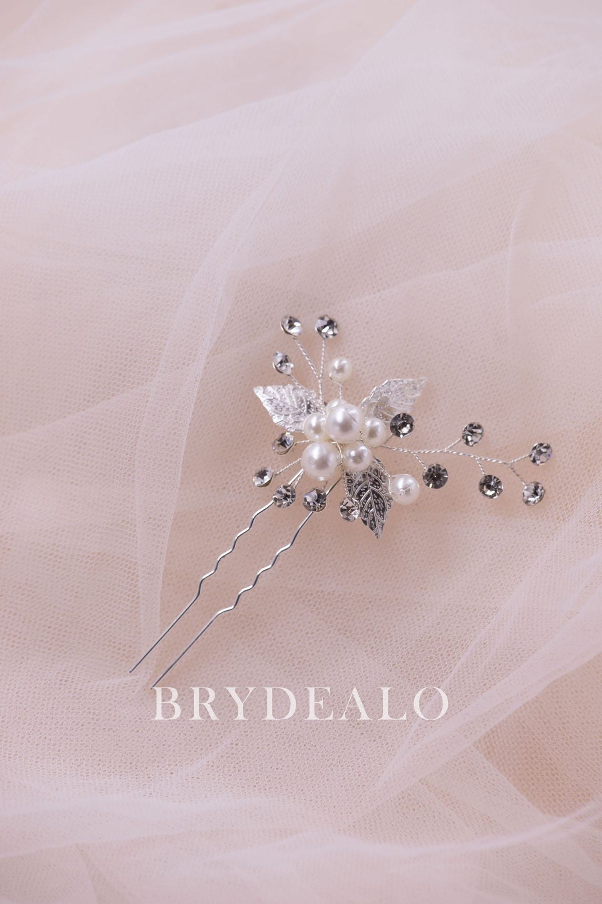 Sparkling Rhinestones Pearls Leaf Hair Clip