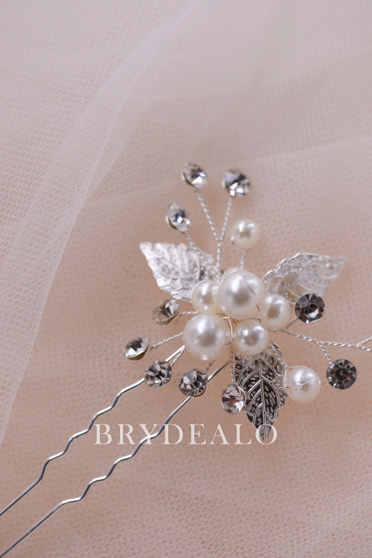 Rhinestones Pearls Leaf Hair Clip
