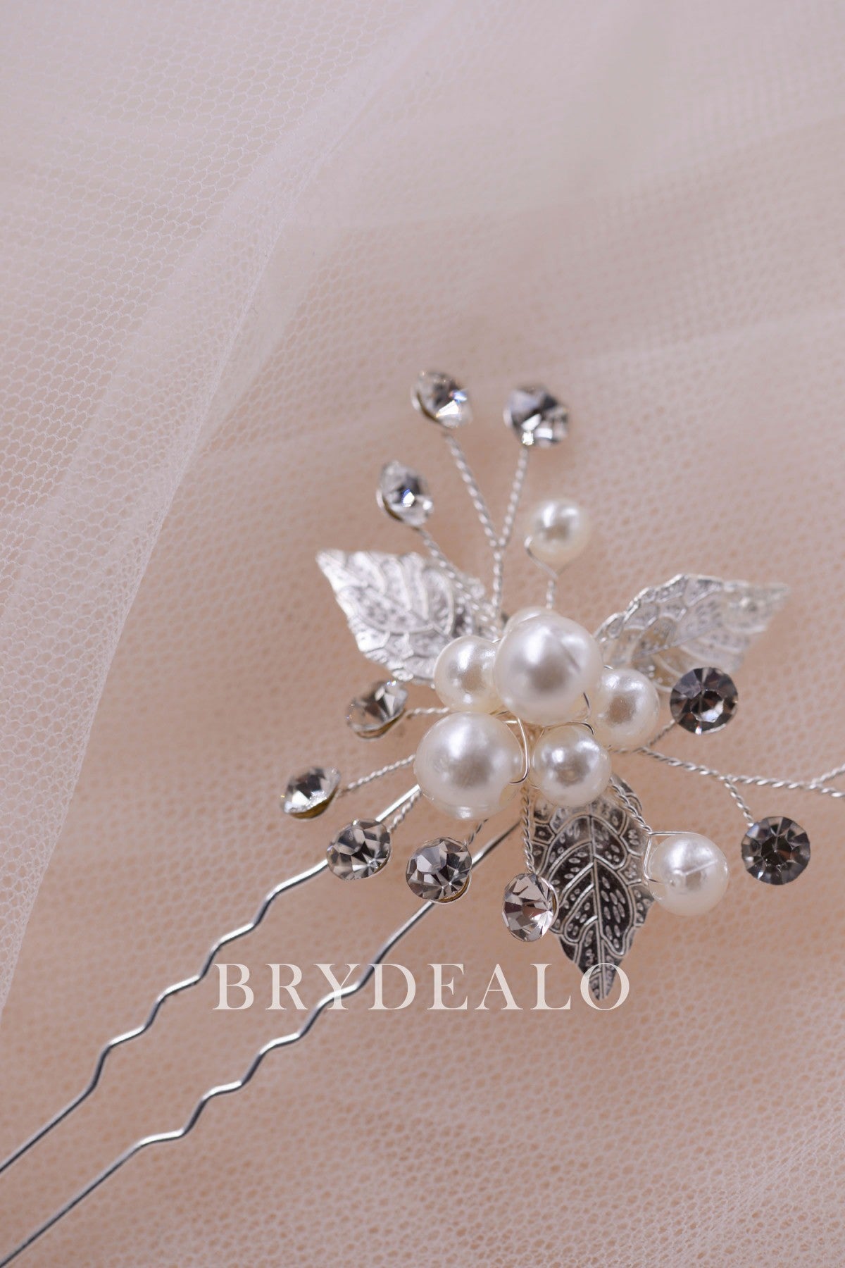  Rhinestones Pearls Leaf Hair Clip