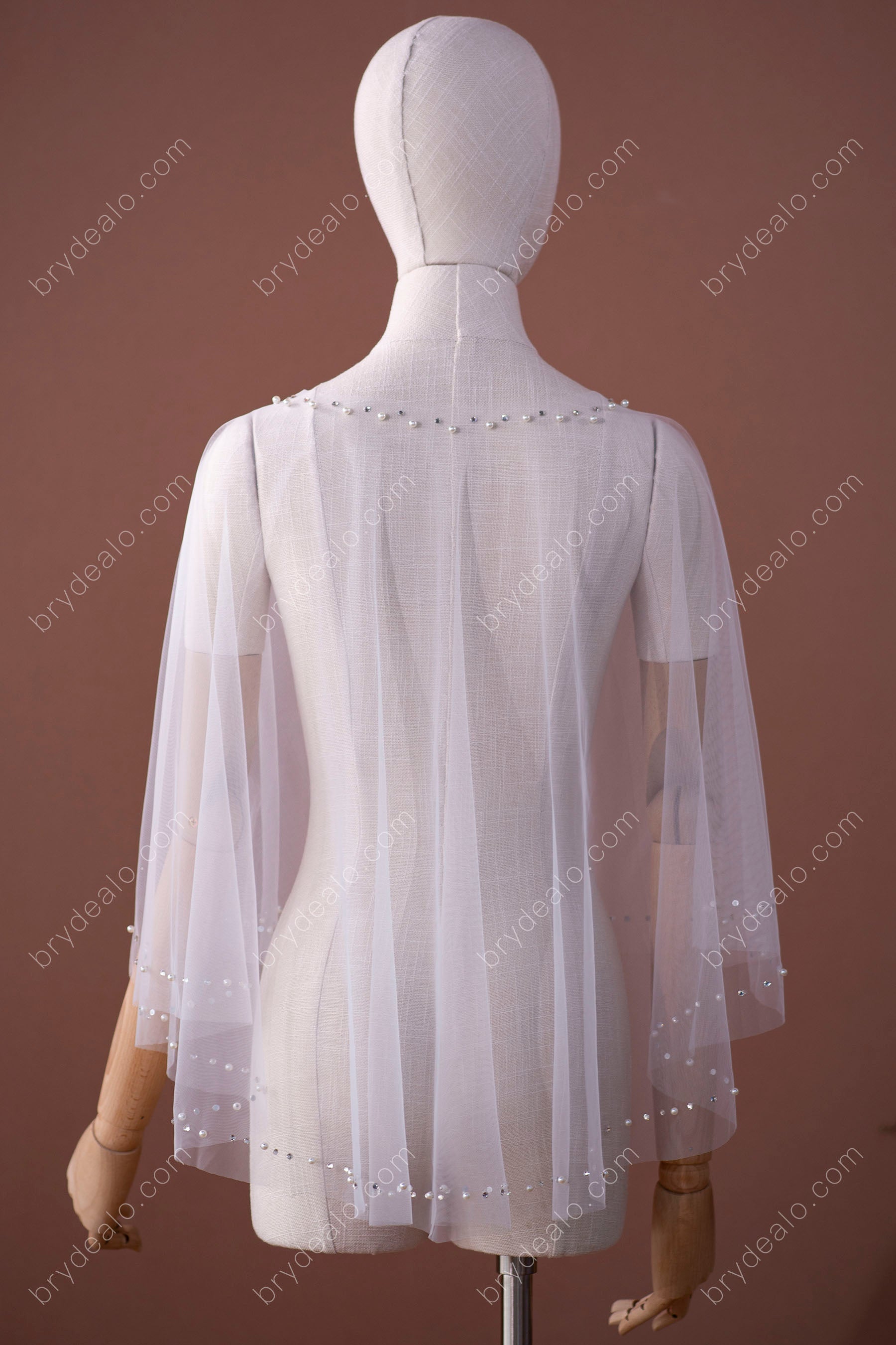 Captivating Rhinestones Pearls Bridal Cape for Wholesale