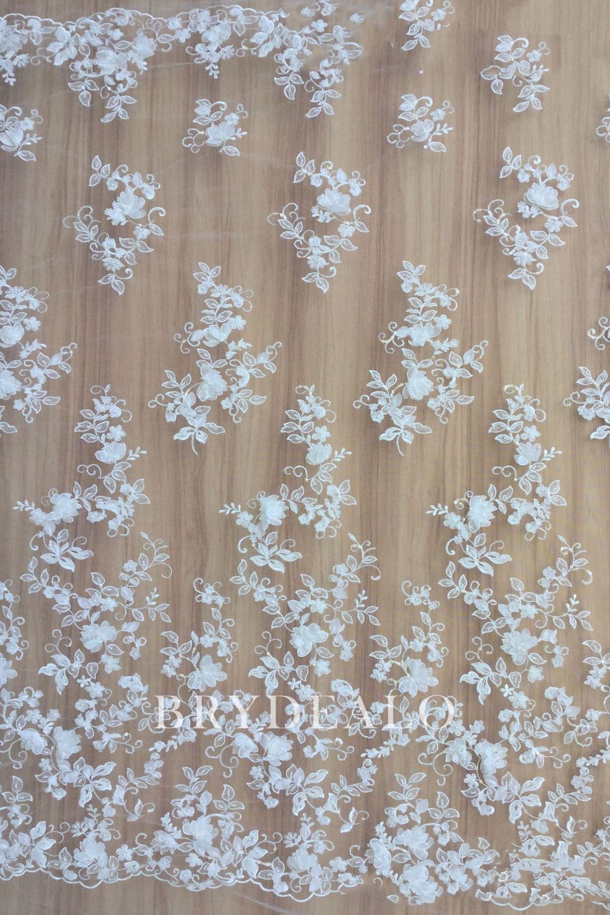Beaded Flower Double Border Lace Fabric