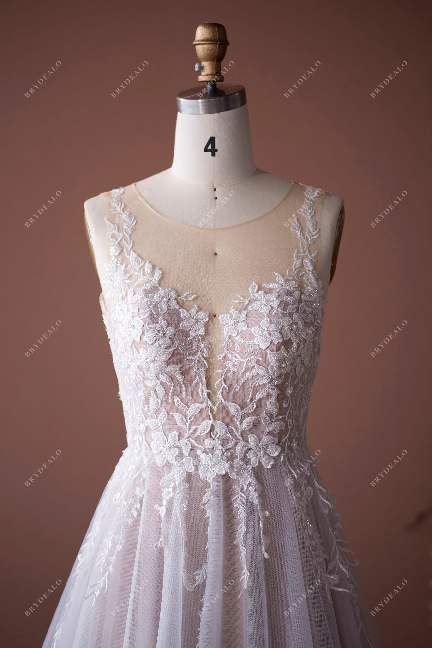illusion neck lace bridal gown