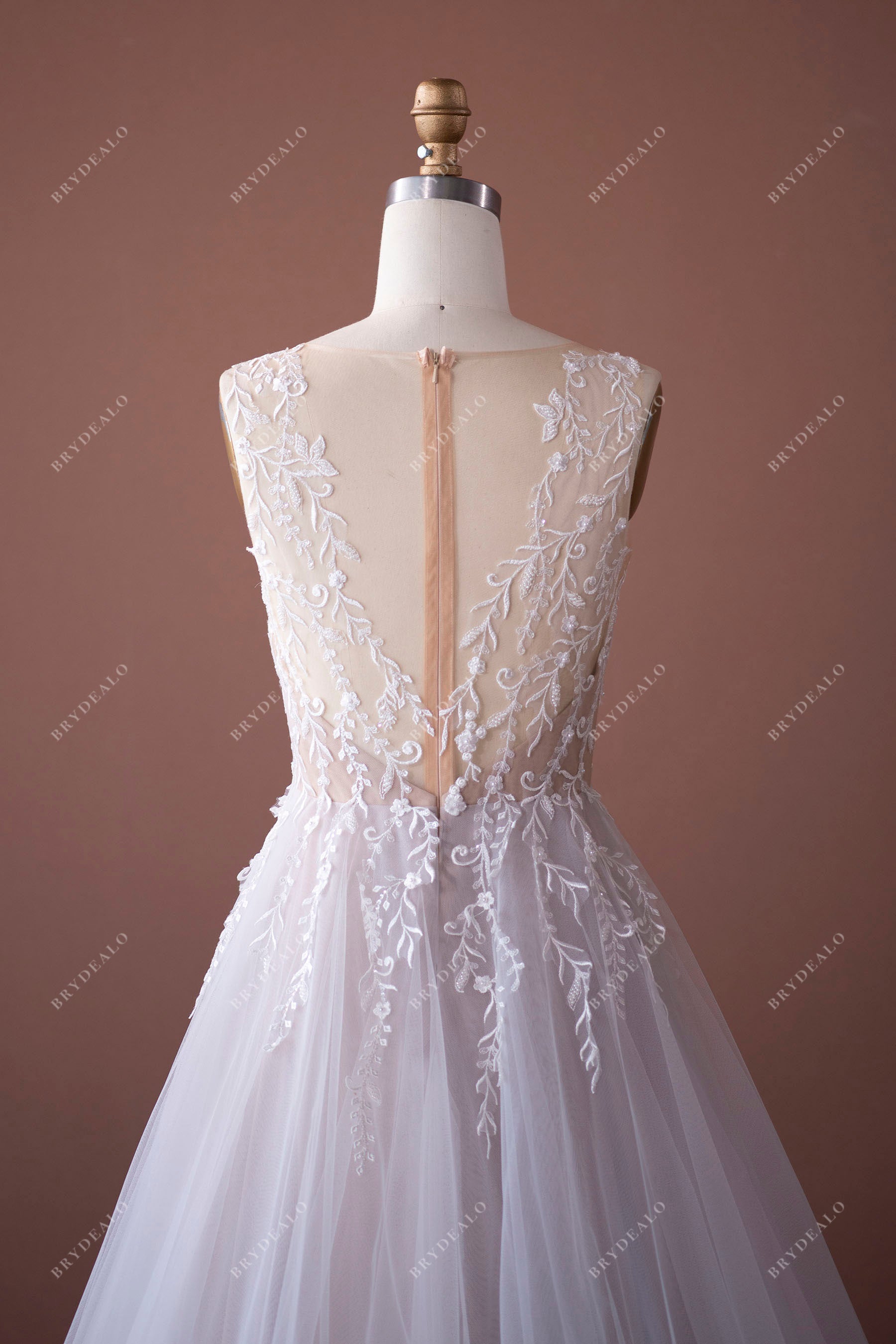illusion lace back bridal gown