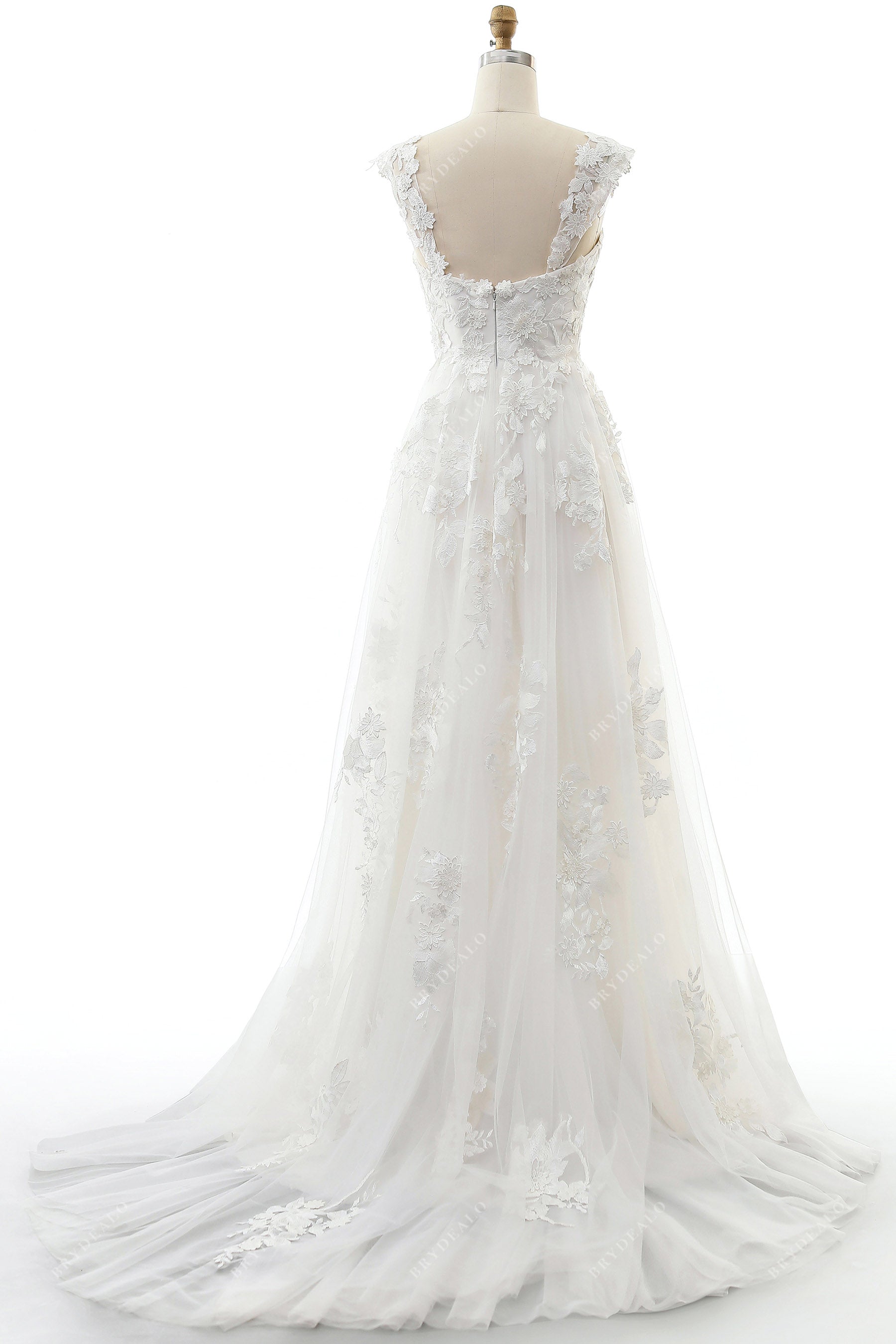 court train appliqued bridal gown
