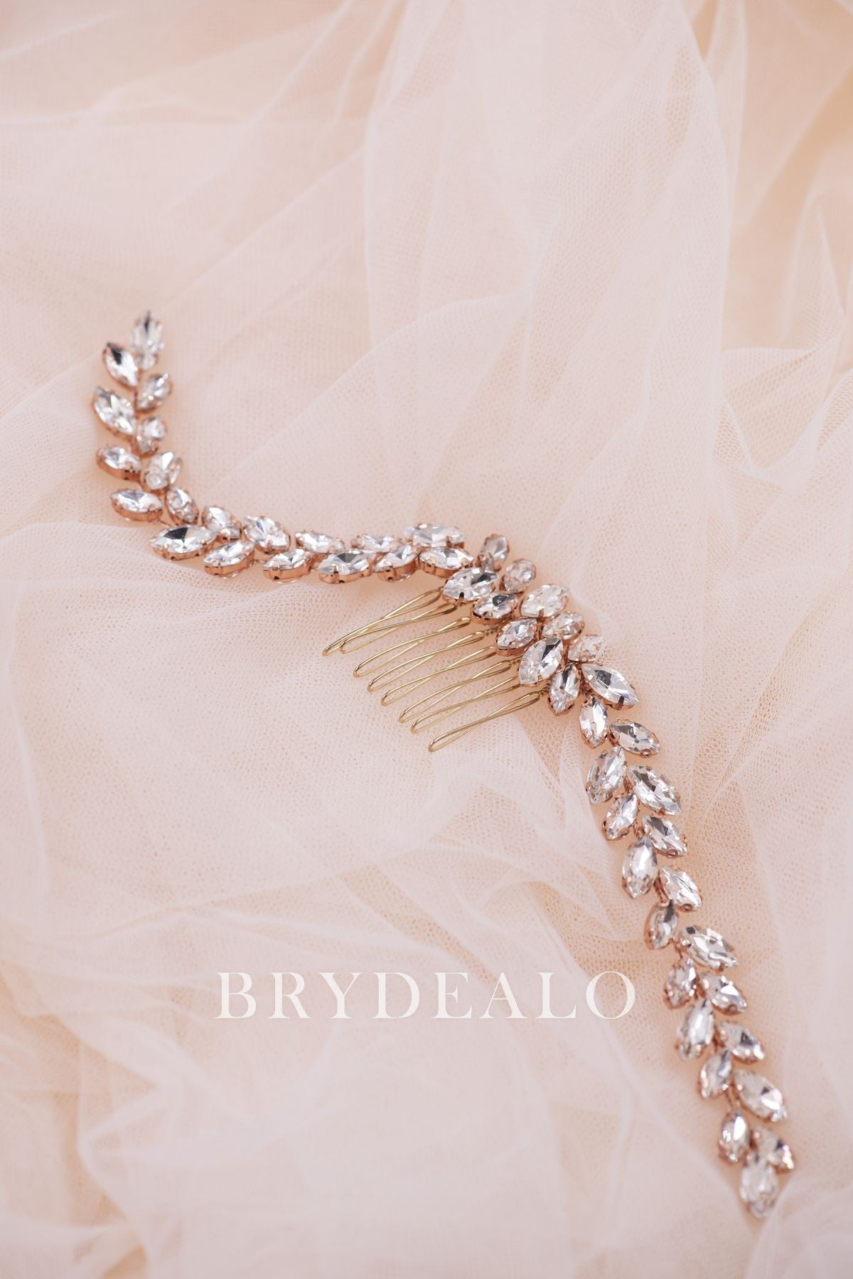 Delicate Rose Gold Rhinestones Leafy Headband