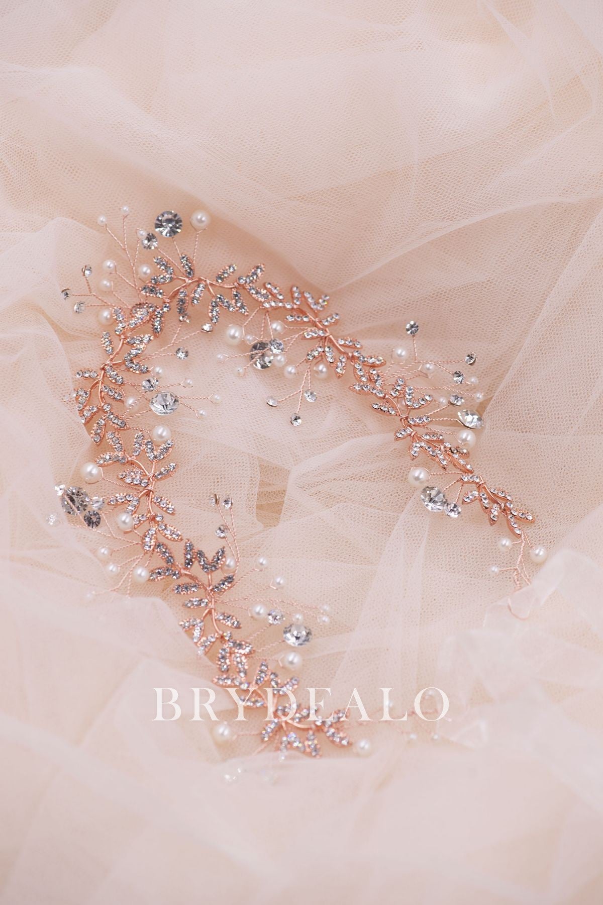 Rose Gold Rhinestones Pearls Bridal Headband