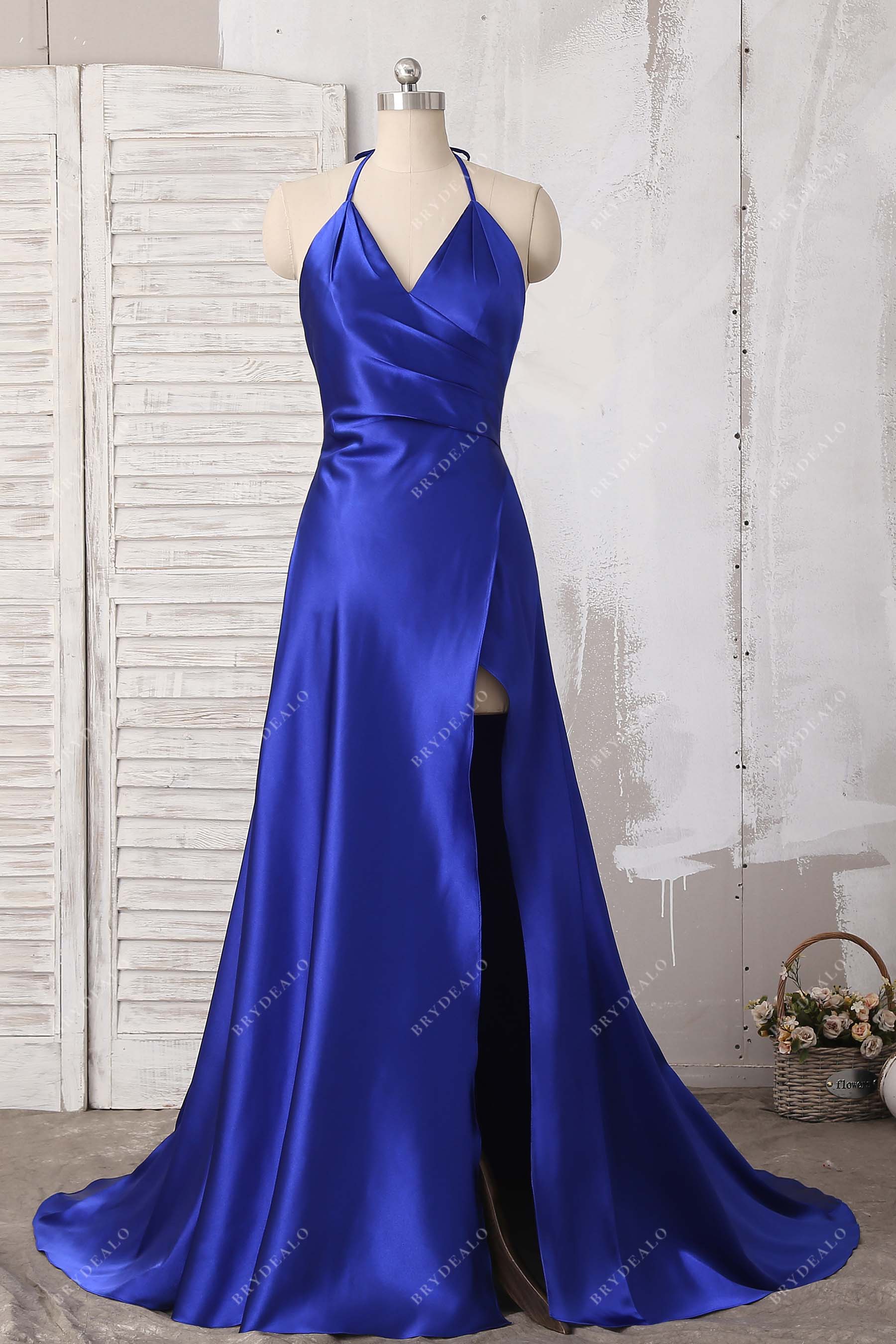 Royal Blue V-neck Low Back Slit Bridesmaid Gown Royal Blue V-neck Low Back Slit Bridesmaid Gown