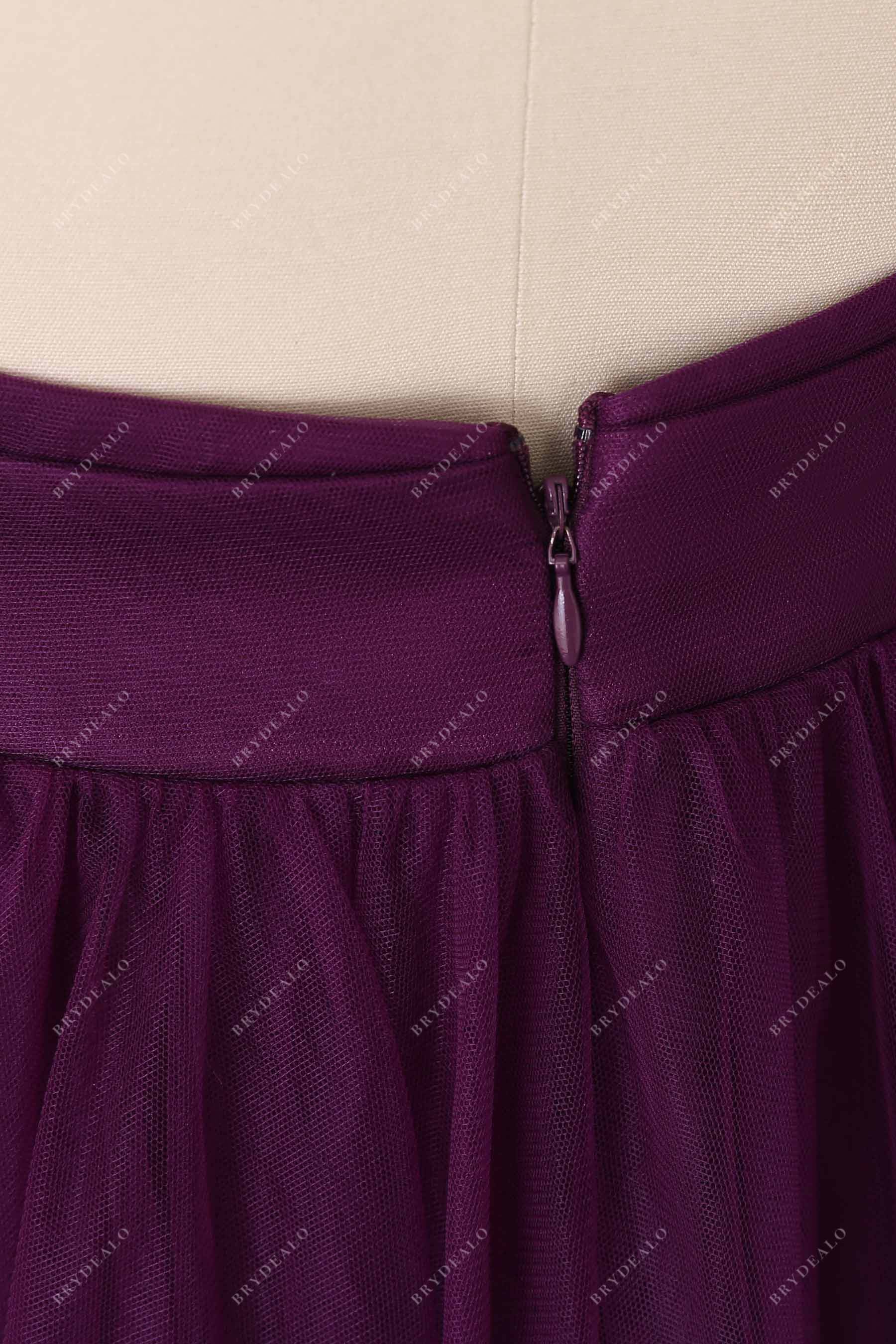 ruched tulle grape prom gown