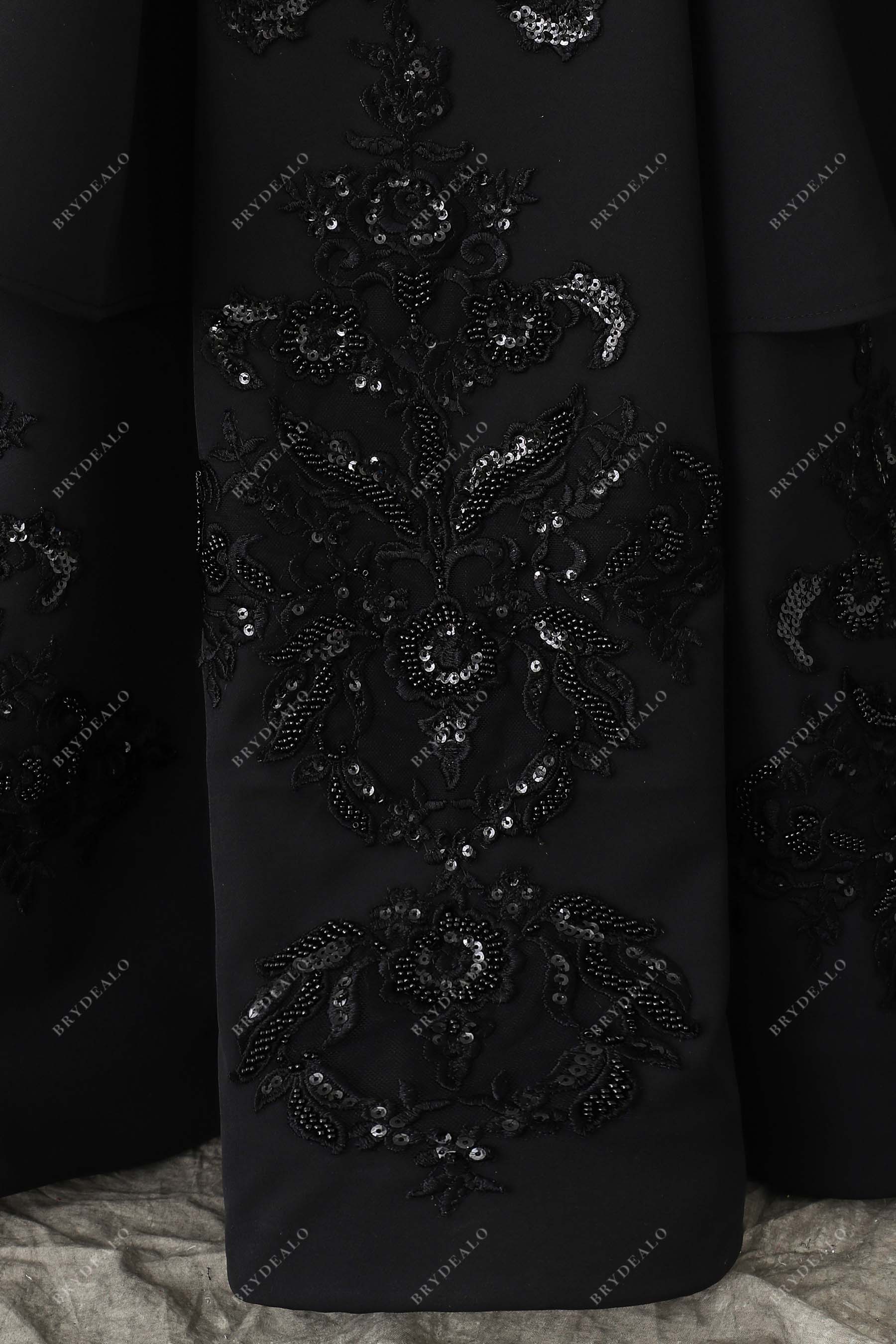 ruffled bottom black beaded appliques