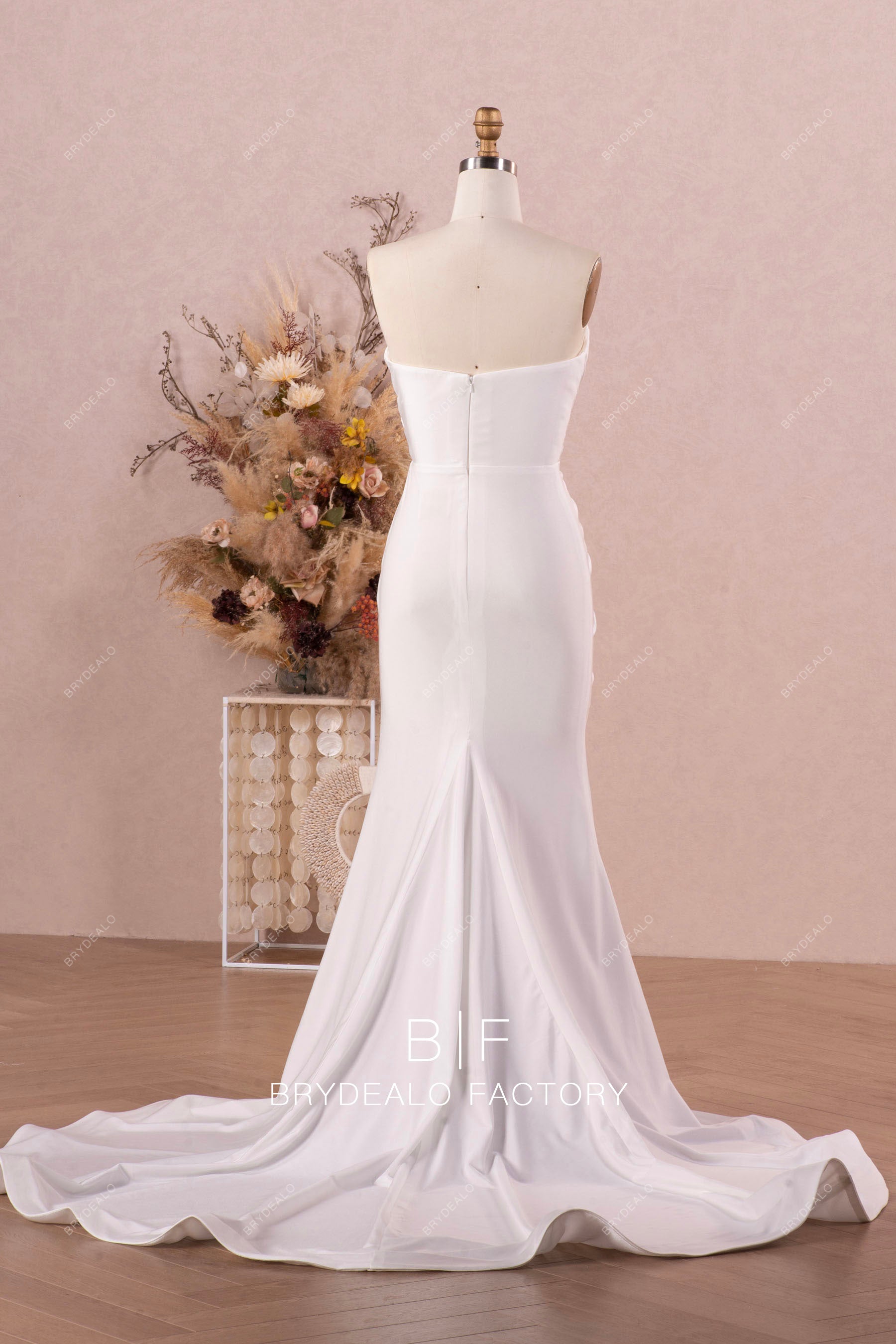 ruffled long fit flare wedding dress