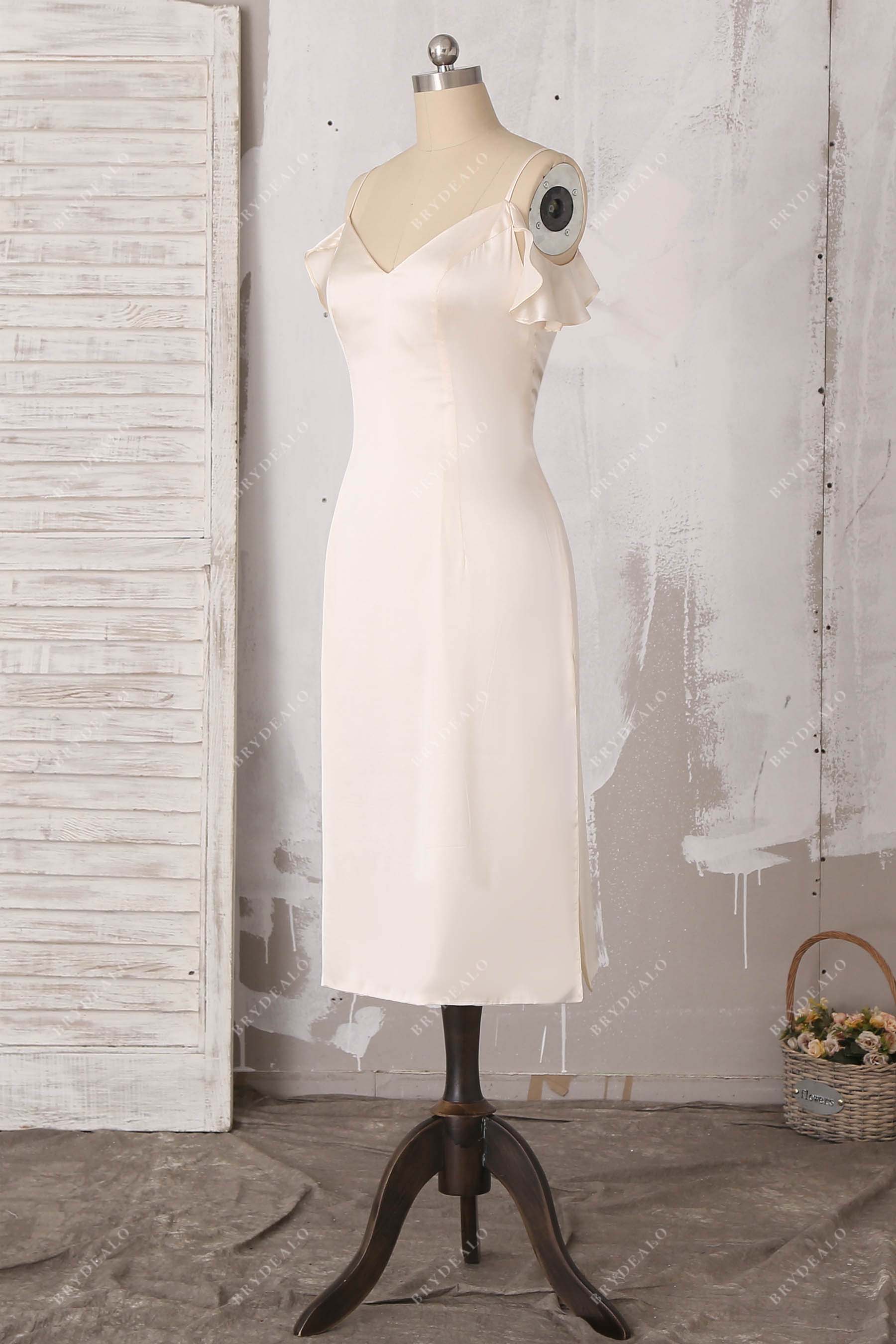 ruffled straps tea length dress