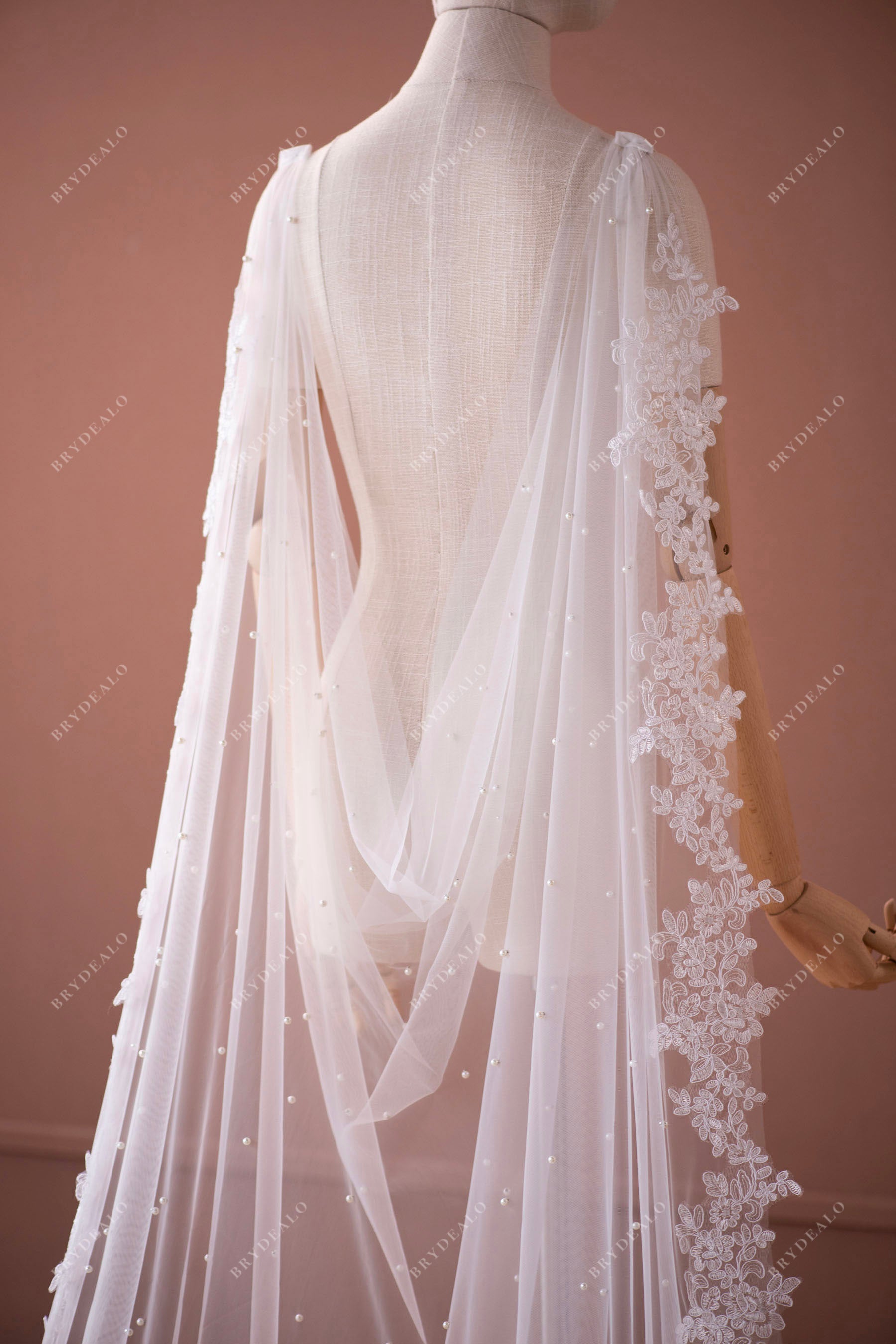 saggy pearl lace bridal cape for wholesale
