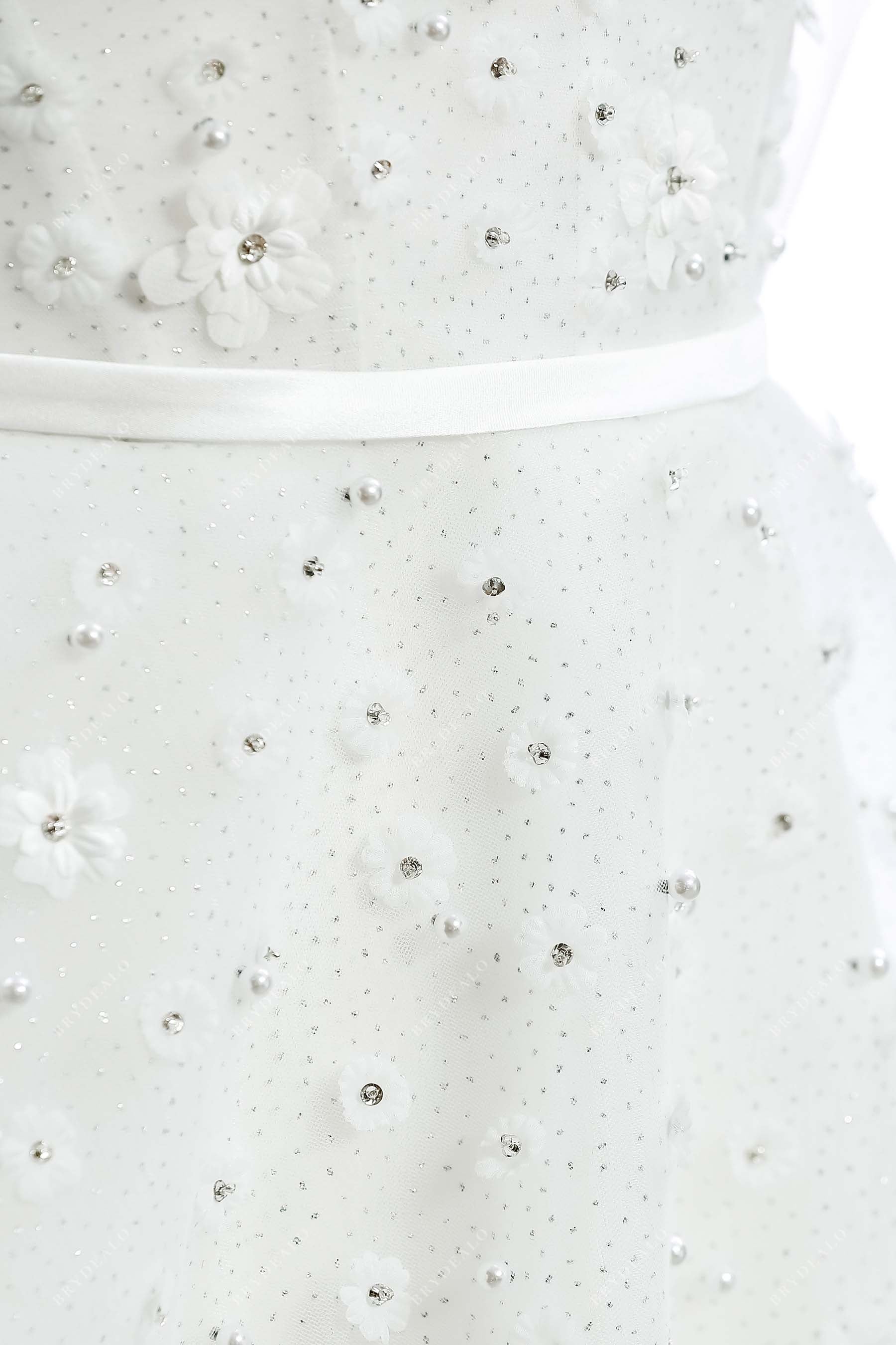 satin belt pearls bridal gown