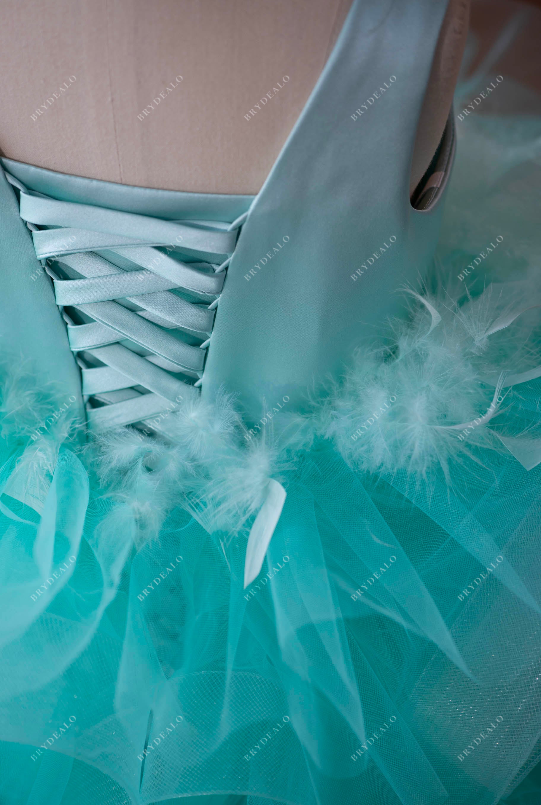 lace-up back satin ruffled knee length flower girl gown