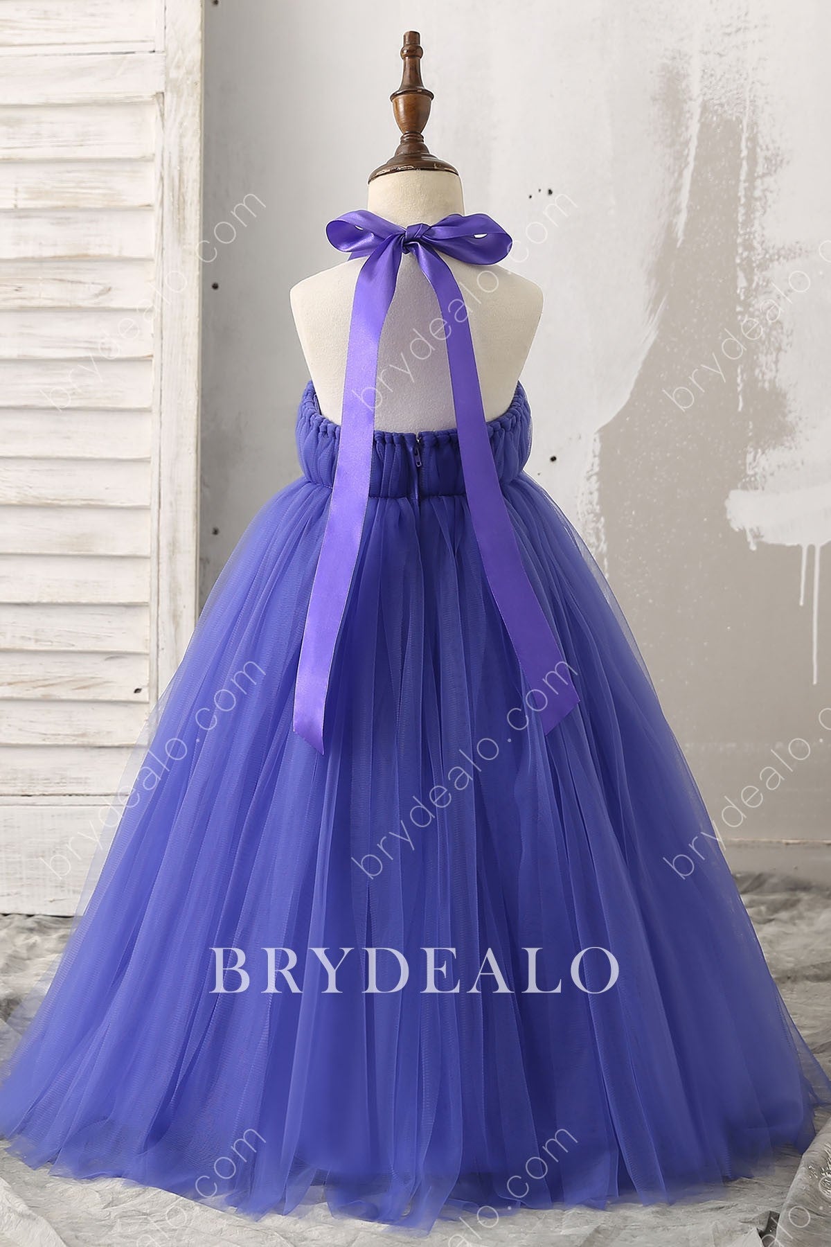 Tie Bow Royal Blue Flower Girl Ball Gown