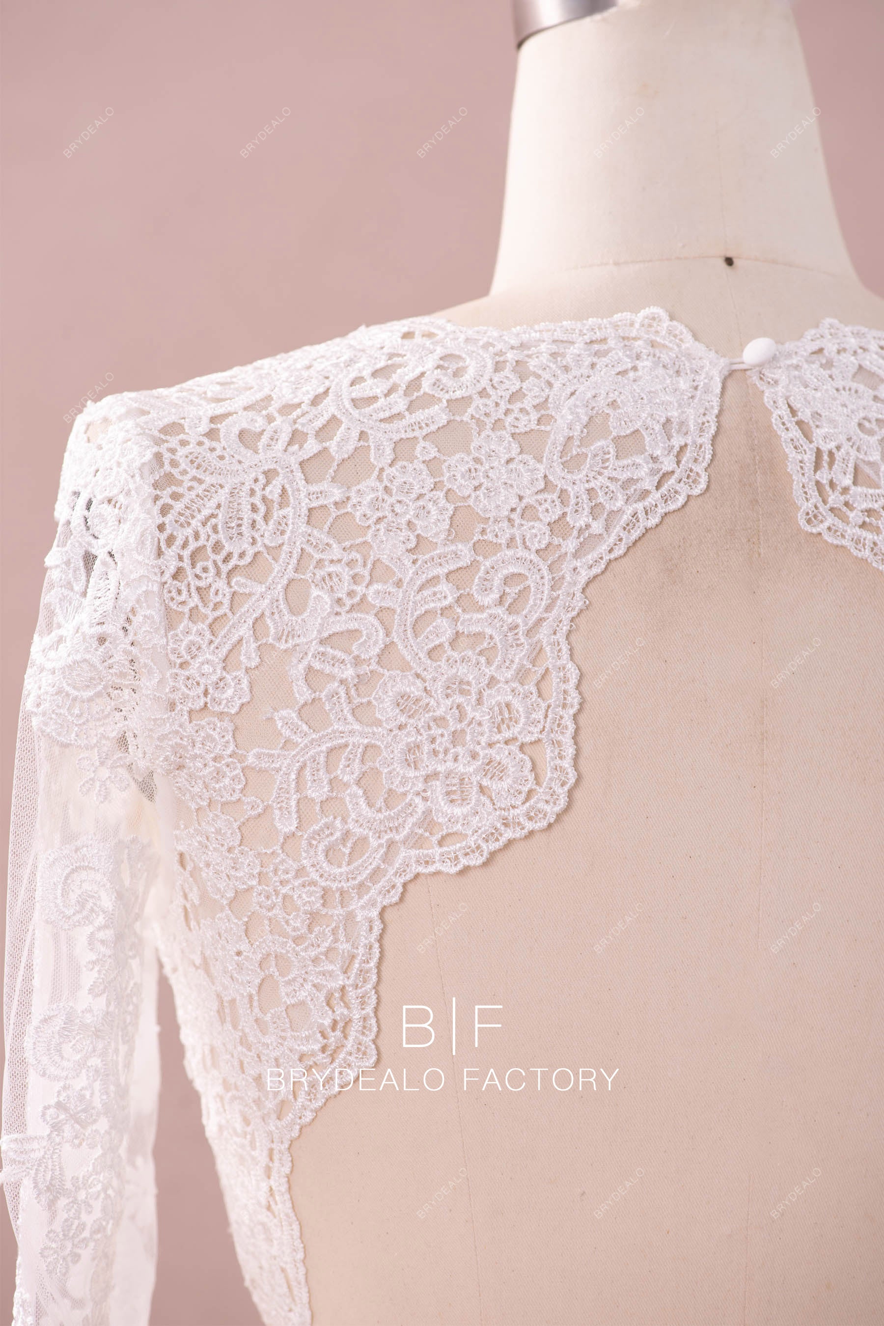 scalloped back lace bridal jacket