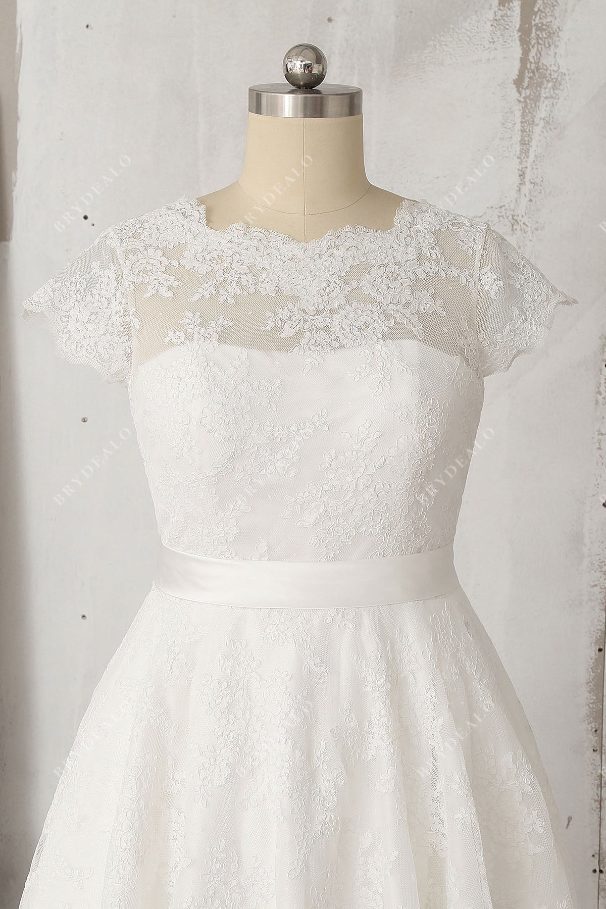 scalloped illusion neck wedding dress