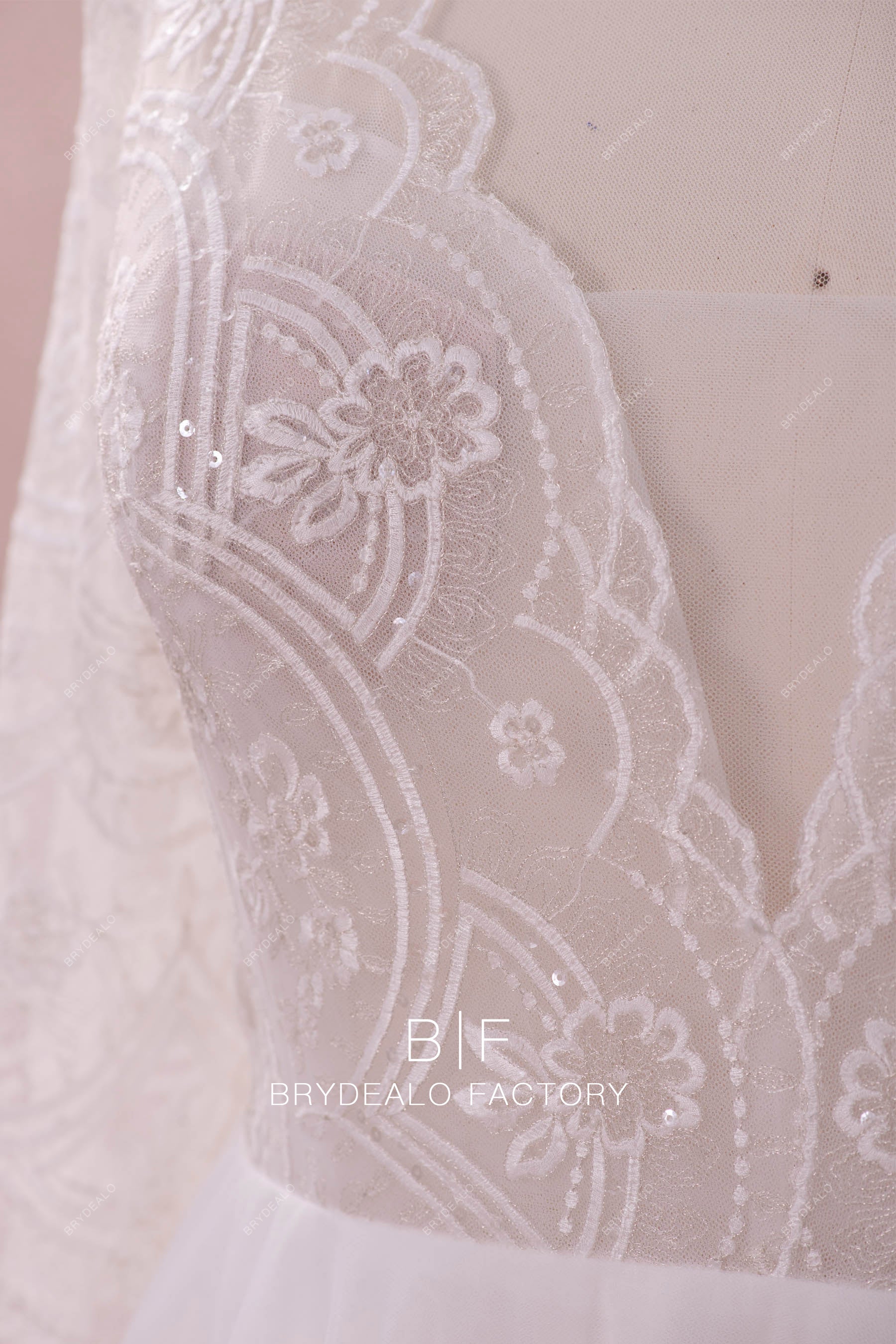 scalloped lace plunging neck