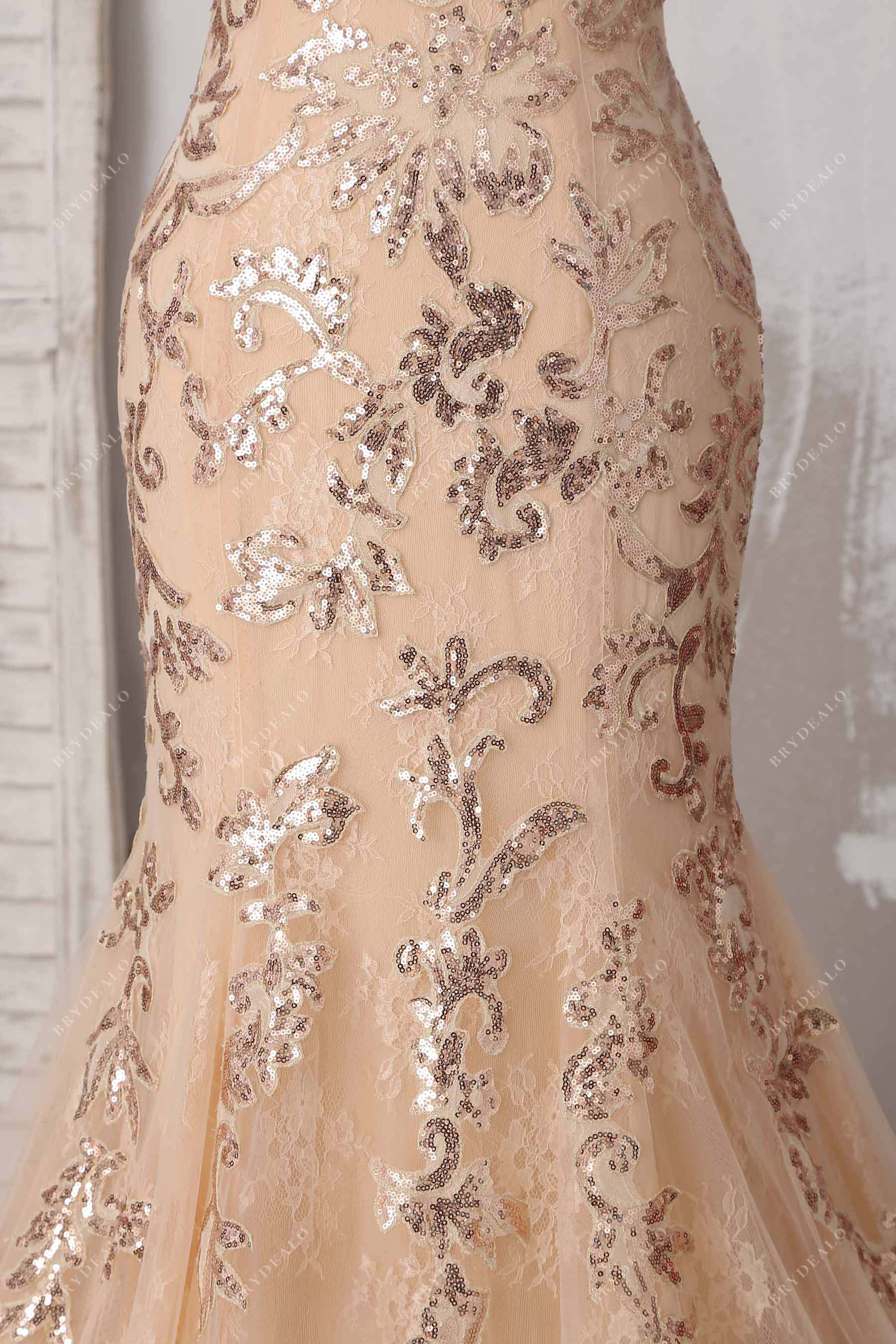 sequin champagne prom dress