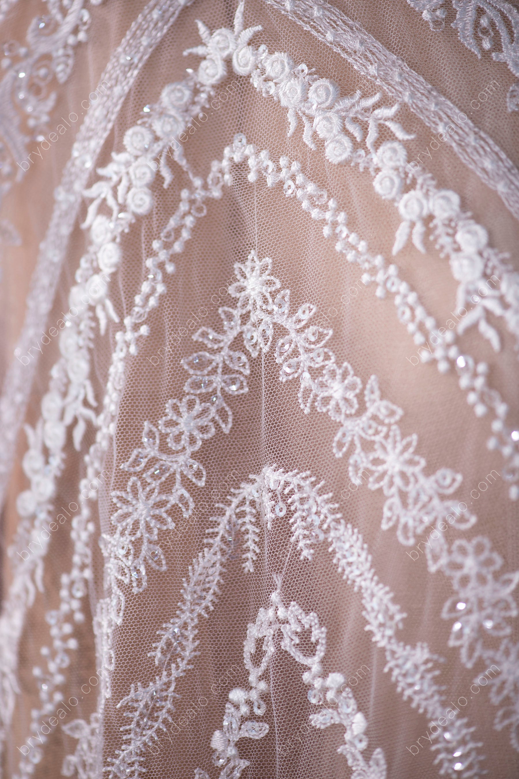 Wholesale Shimmery Sequin Double Border Line Lace Fabric