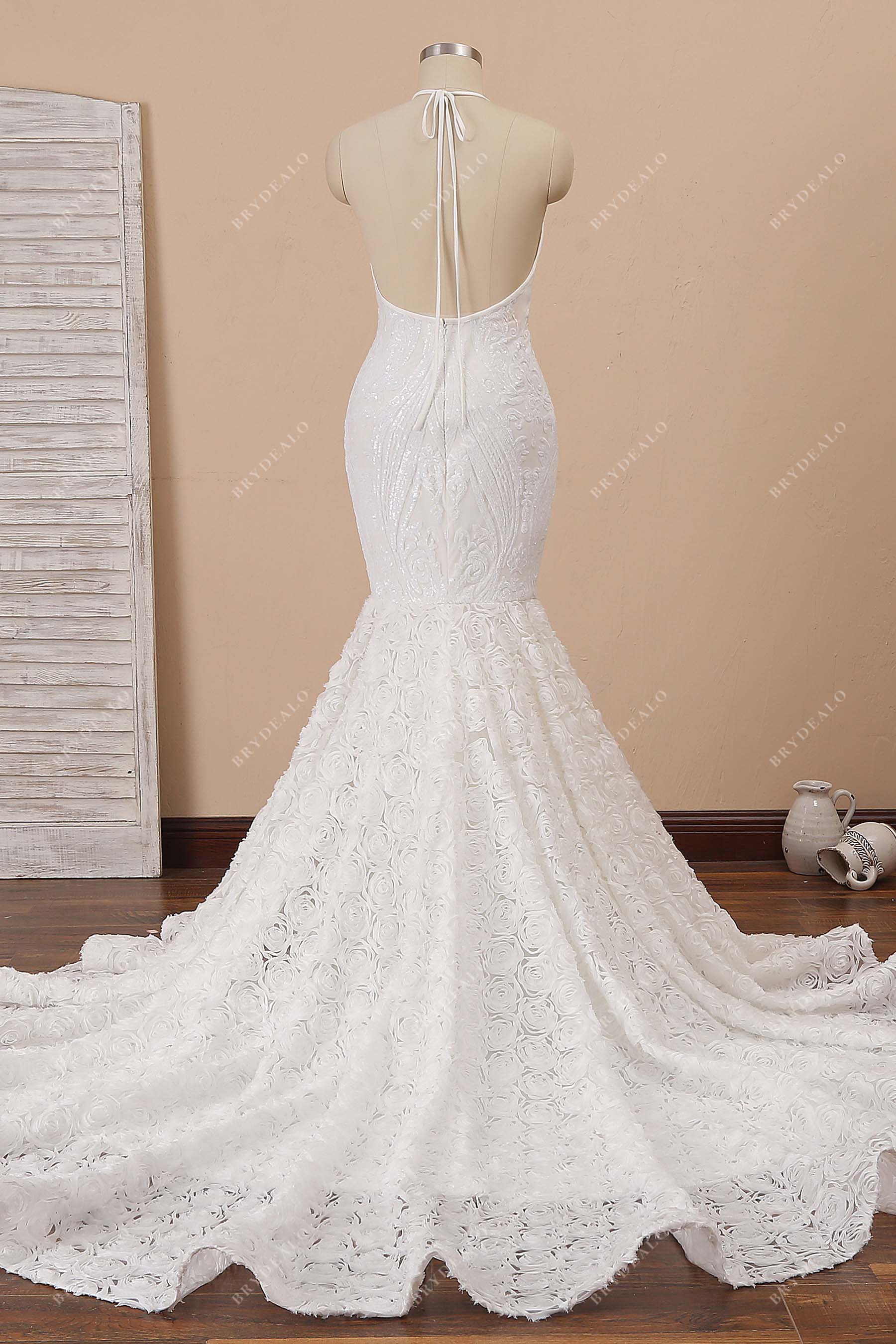 sequin halter neck white trumpet prom dress